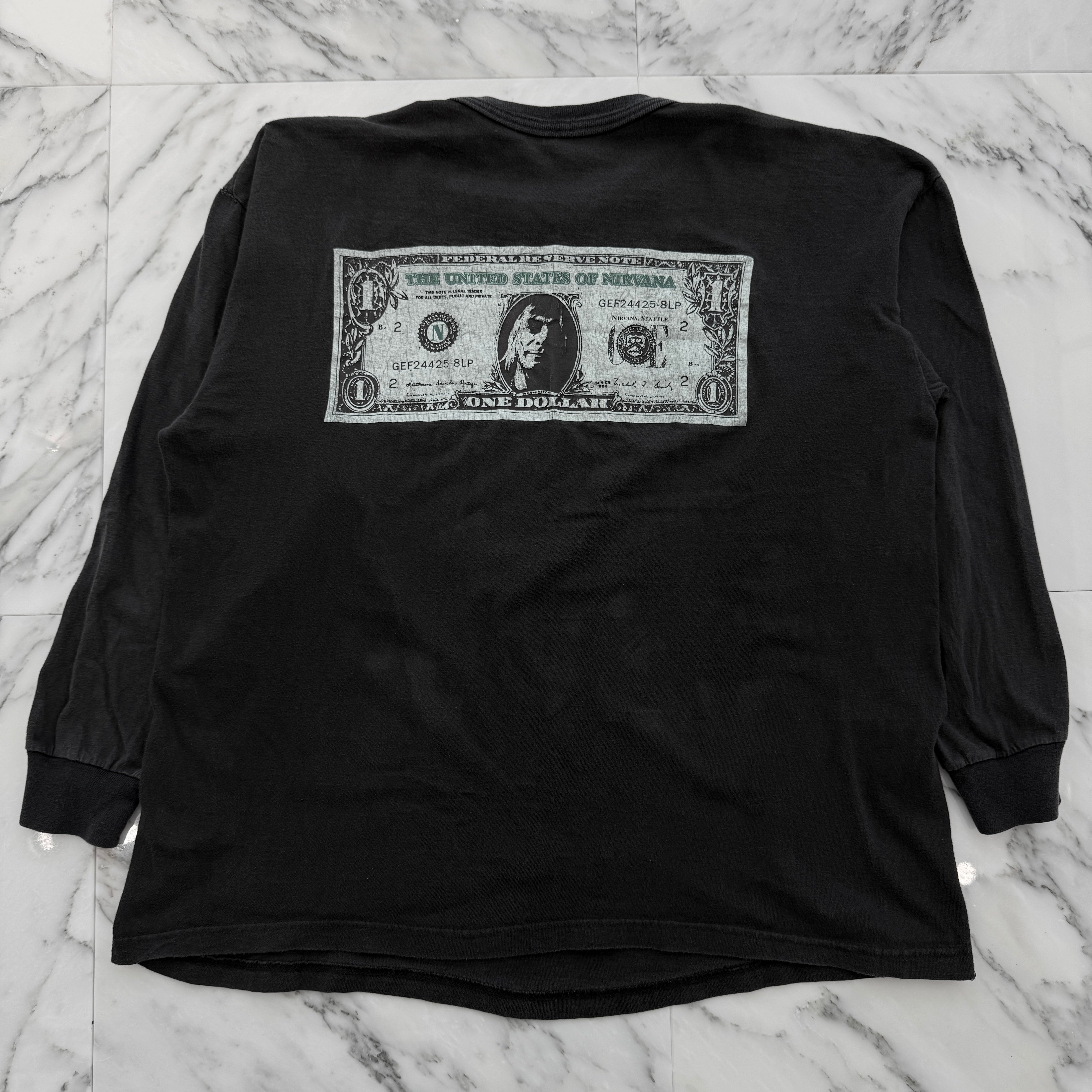 Vintage 90s Nirvana Kurt Cobain "One Dollar Euro" L/S Tee Size XL 90's ニルヴァーナ カートコバーン "ドル札ユーロ" ロングスリーブ Tシャツ サイズXL