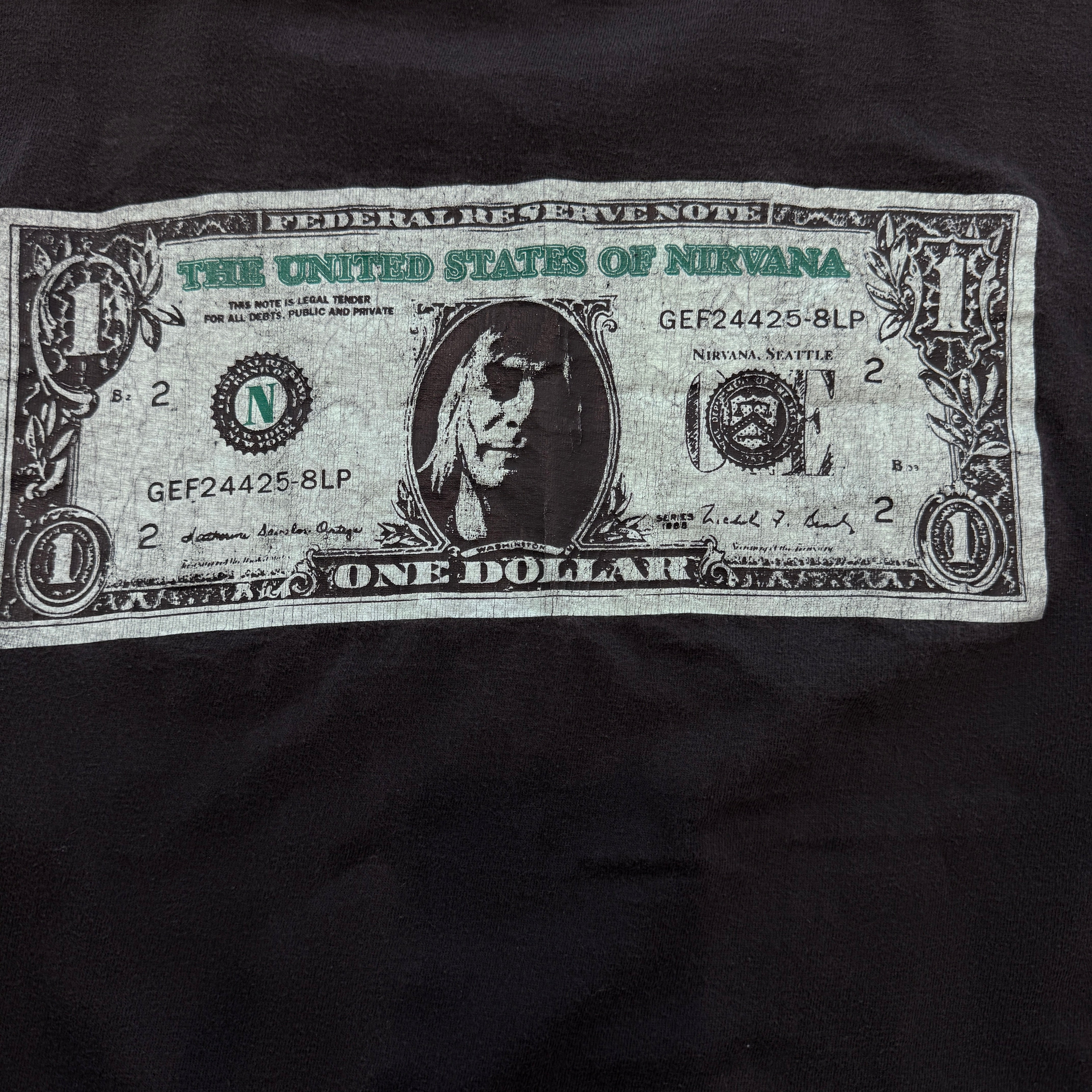 Vintage 90s Nirvana Kurt Cobain "One Dollar Euro" L/S Tee Size XL 90's ニルヴァーナ カートコバーン "ドル札ユーロ" ロングスリーブ Tシャツ サイズXL
