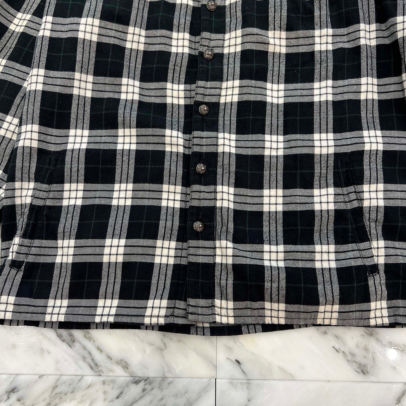 CHROME HEARTS Leather Cross Patch Cross Ball Button Check Shirt Size L クロムハーツ レザークロスパッチ クロスボールボタン チェックシャツ サイズL