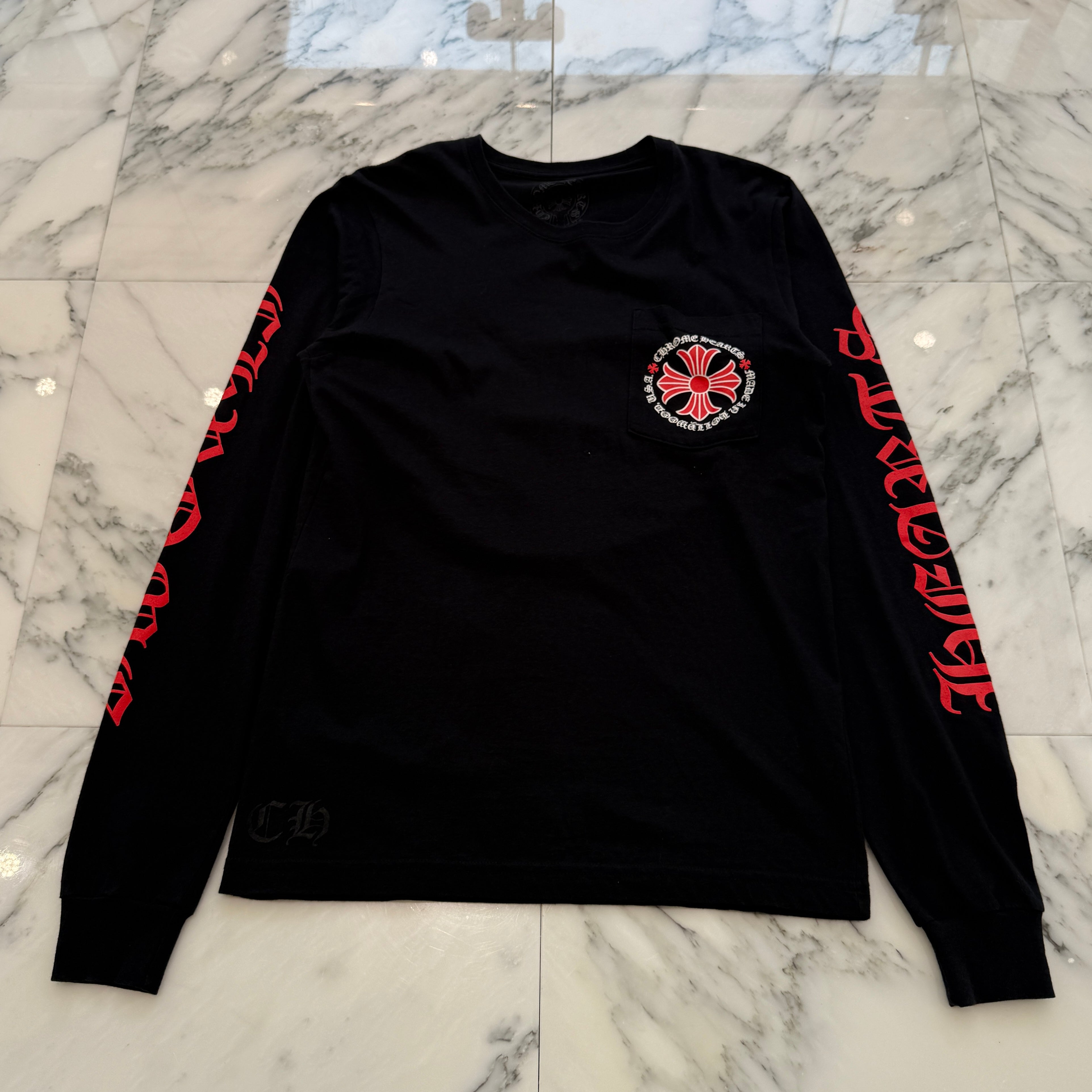 ◆CHROME HEARTS◆CH メイドインハリウッド LS Tシャツ CHROME HEARTS Made In Hollywood Red CH Plus Long Sleeve Tee