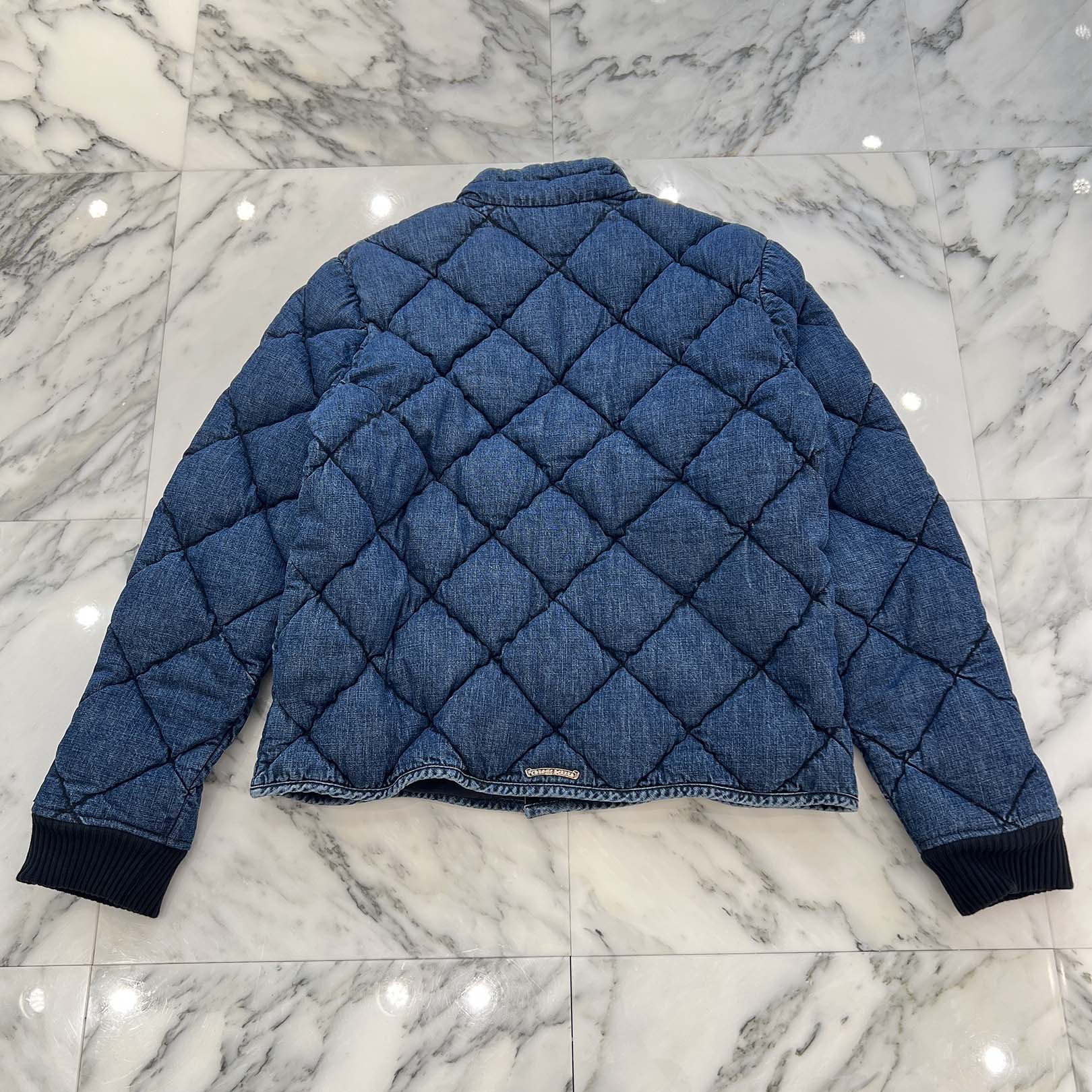 CHROME HEARTS YNOT TEENAGE KICKS Cross Ball Button Quilting Denim Down Jacket Size M クロムハーツ ワイノット TEENAGE KICKS クロスボールボタン キルティング デニム ダウンジャケット サイズM