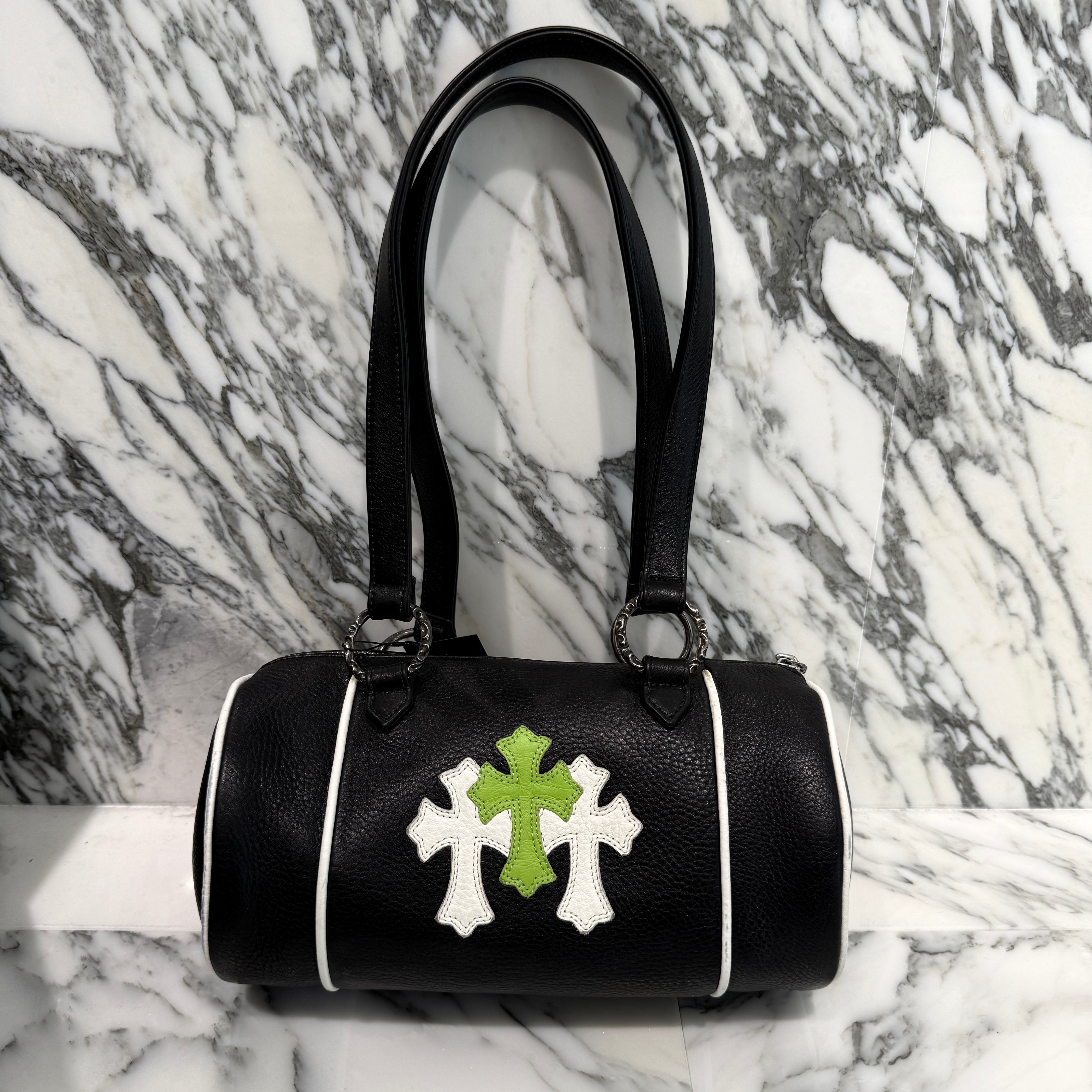 CHROME HEARTS Las Vegas Limited DOMINO Cemetery Cross Patch Duffle Leather Mini Boston Bag クロムハーツ ラスベガス限定 ドミノ セメタリークロスパッチ ダッフル レザー ミニ ボストンバッグ