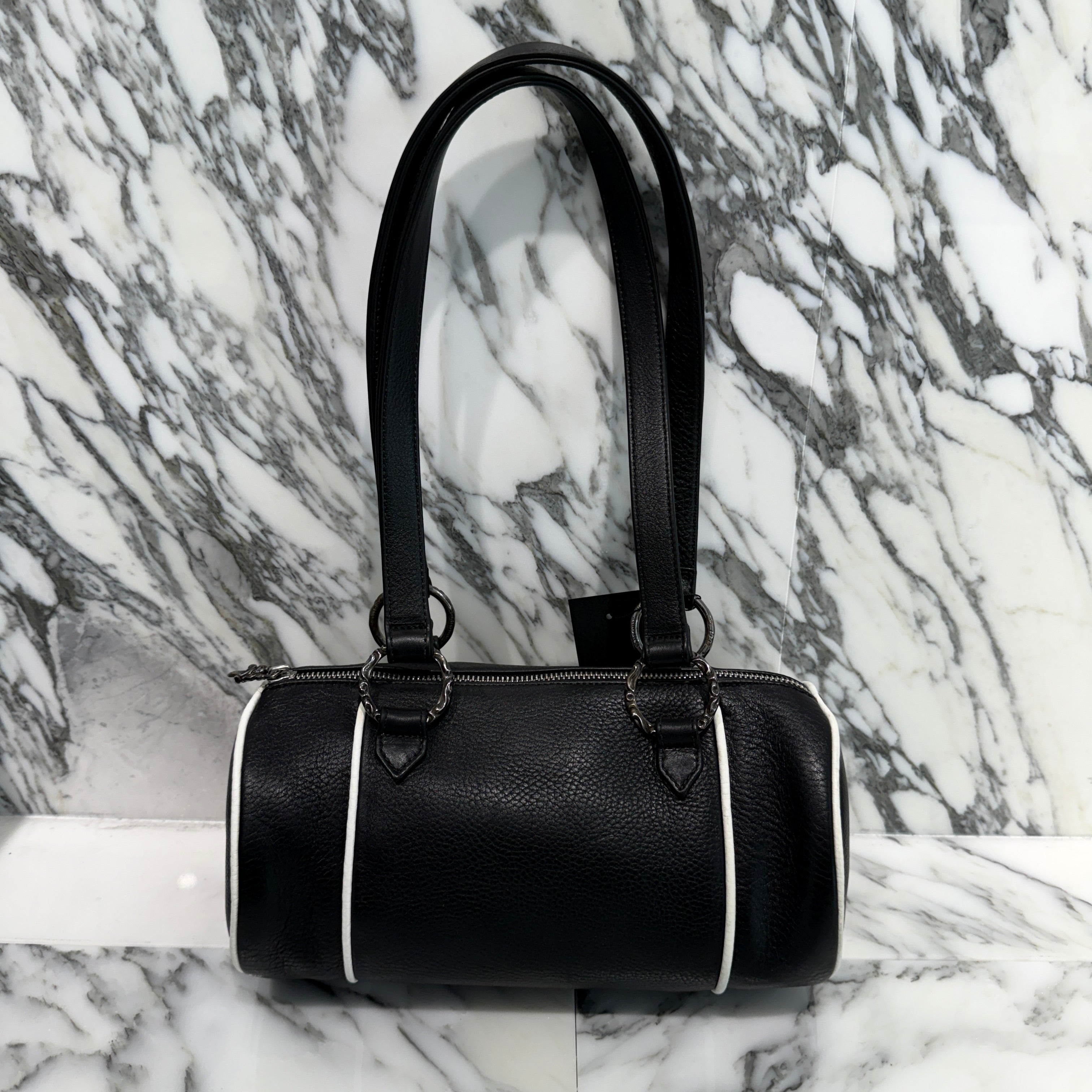 CHROME HEARTS Las Vegas Limited DOMINO Cemetery Cross Patch Duffle Leather Mini Boston Bag クロムハーツ ラスベガス限定 ドミノ セメタリークロスパッチ ダッフル レザー ミニ ボストンバッグ