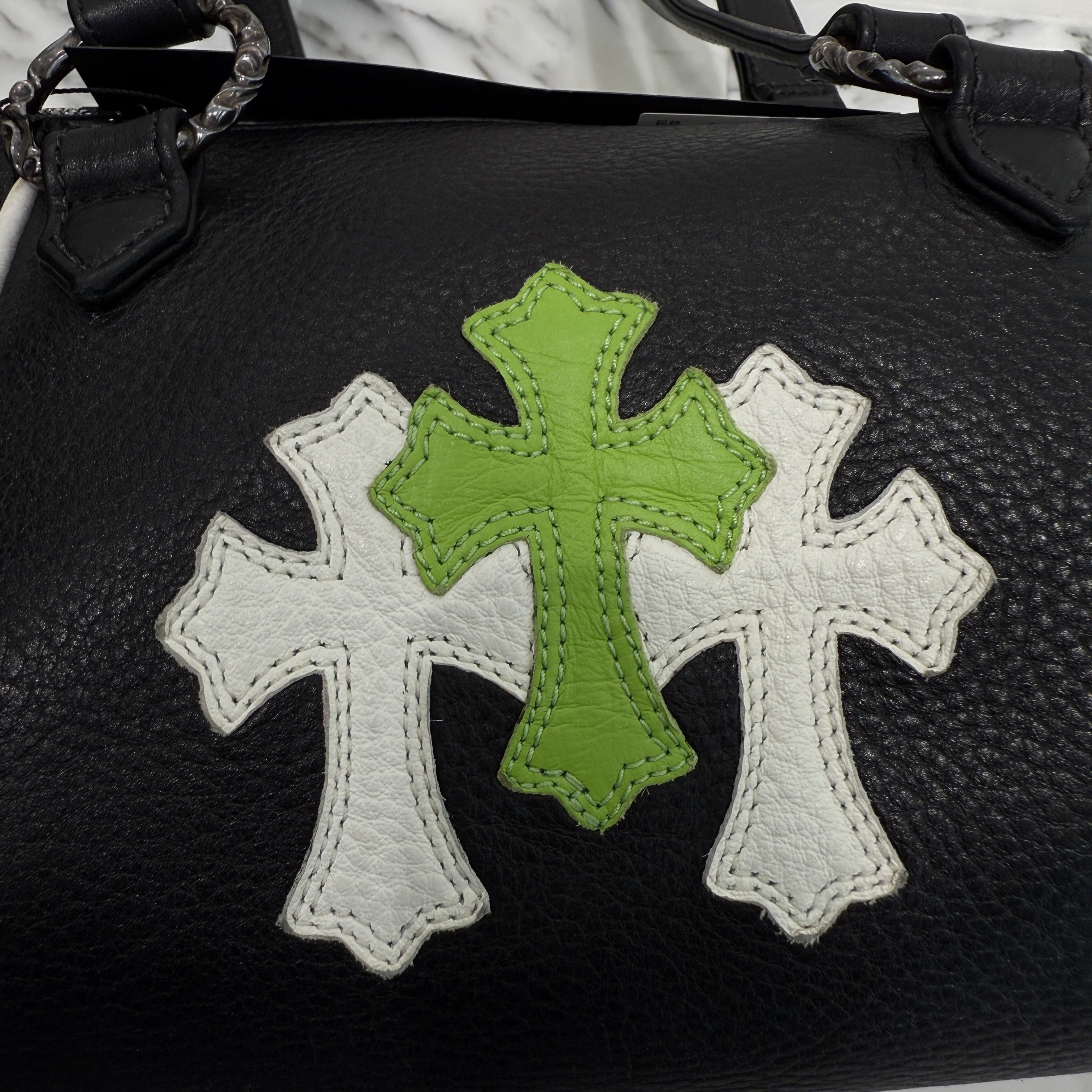 CHROME HEARTS Las Vegas Limited DOMINO Cemetery Cross Patch Duffle Leather Mini Boston Bag クロムハーツ ラスベガス限定 ドミノ セメタリークロスパッチ ダッフル レザー ミニ ボストンバッグ