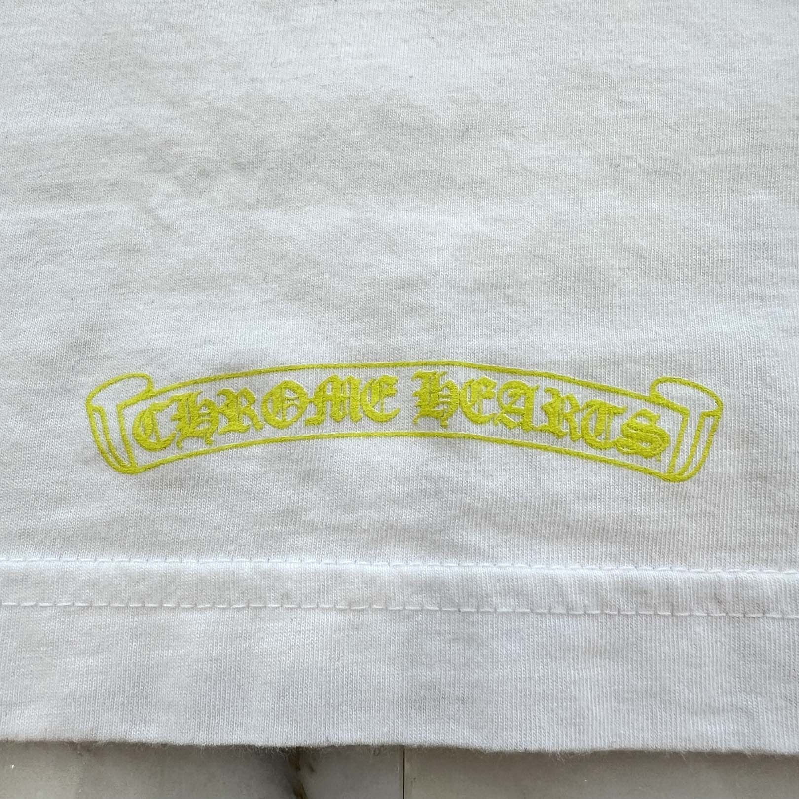 CHROME HEARTS Old English Neck Logo Neon Yellow Long Sleeve Tee Size L クロムハーツ オールドイングリッシュネックロゴネオンイエローロングスリーブTシャツ サイズL