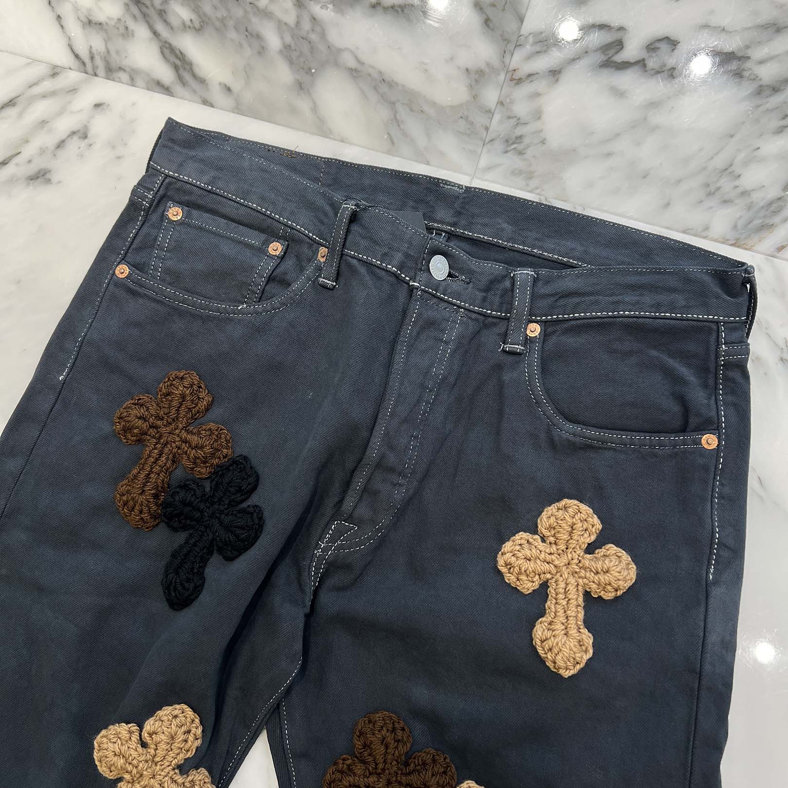 Y.A.R.N × Levi's 501 Body Knit Cross Denim Pants Size W33×L32 ヤーン×リーバイス 501 ボディ ニットクロス デニムパンツ サイズW33×L32