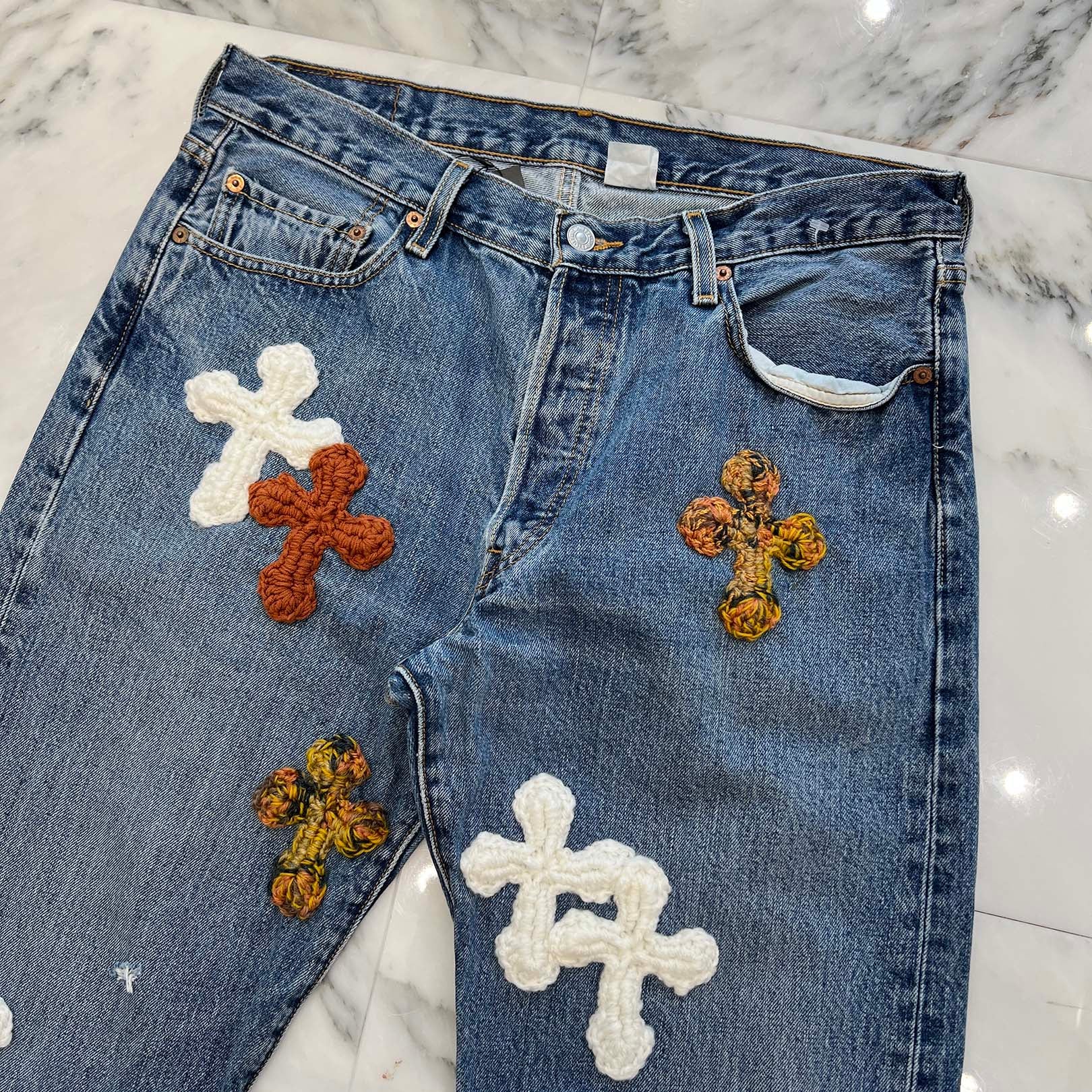 Y.A.R.N × Levi's 501 Body Knit Cross Denim Pants Size W34×L32 ヤーン×リーバイス 501 ボディ ニットクロス デニムパンツ サイズW34×L32