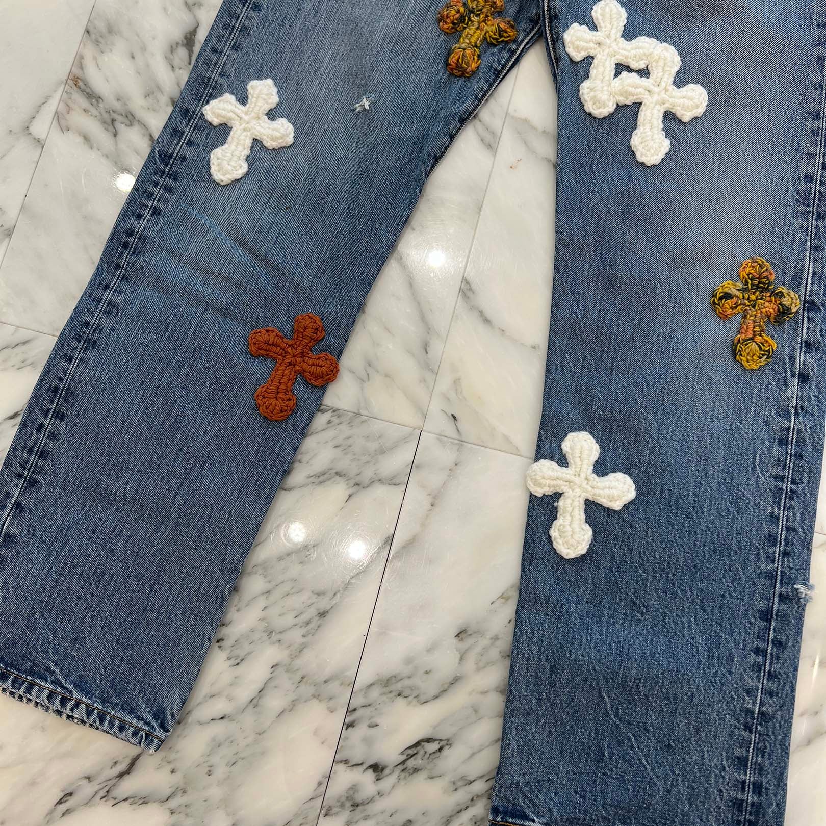 Y.A.R.N × Levi's 501 Body Knit Cross Denim Pants Size W34×L32 ヤーン×リーバイス 501 ボディ ニットクロス デニムパンツ サイズW34×L32