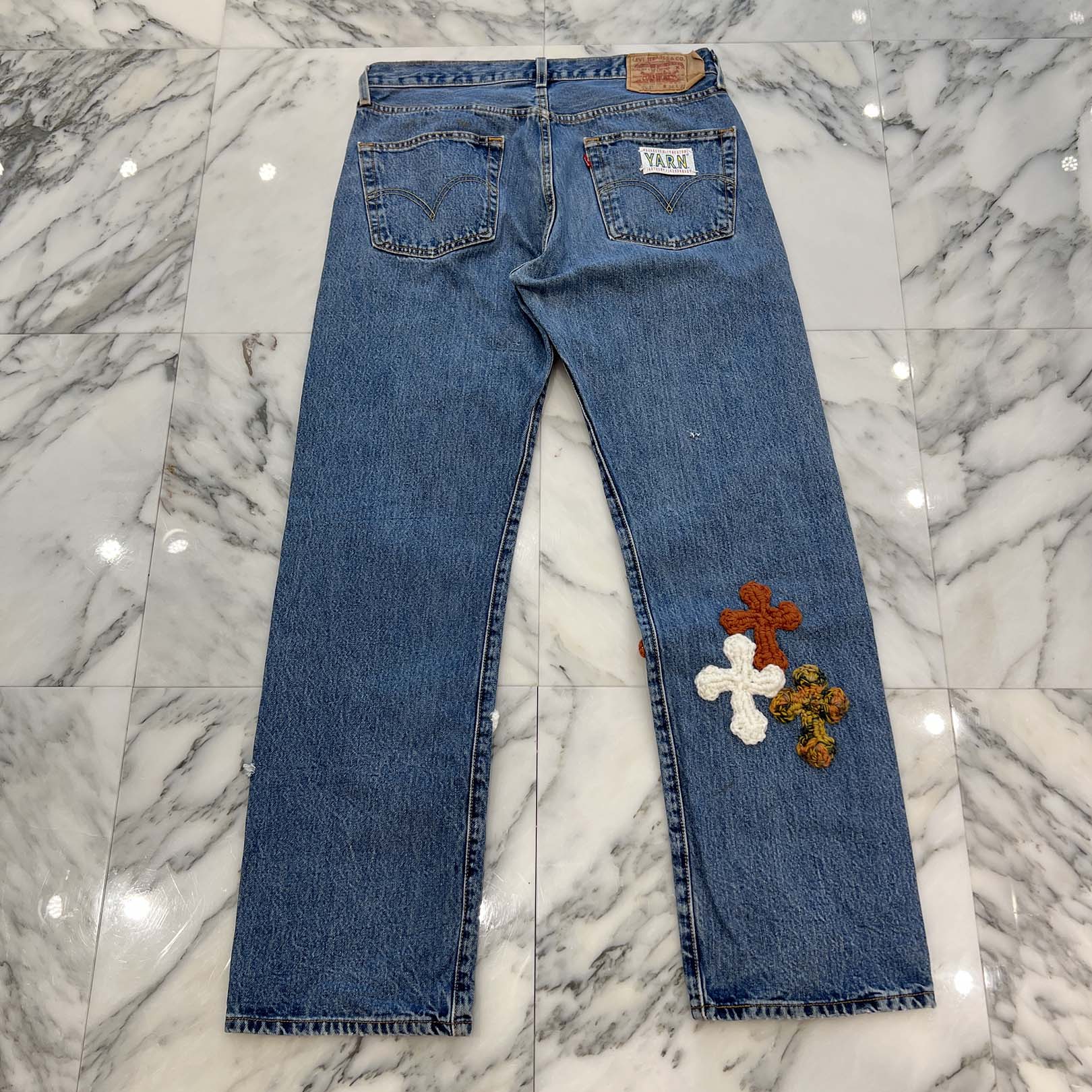 Y.A.R.N × Levi's 501 Body Knit Cross Denim Pants Size W34×L32 ヤーン×リーバイス 501 ボディ ニットクロス デニムパンツ サイズW34×L32