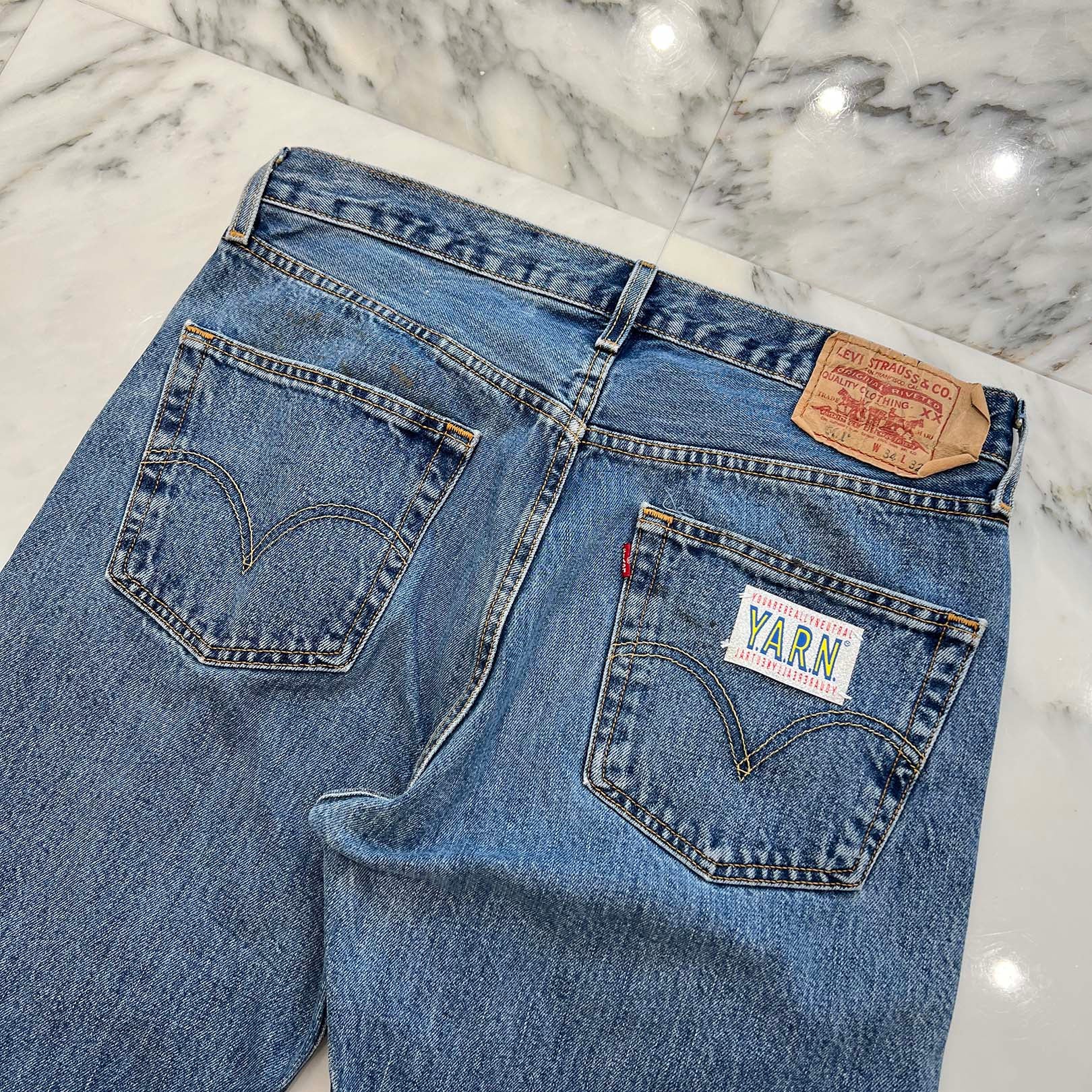 Y.A.R.N × Levi's 501 Body Knit Cross Denim Pants Size W34×L32 ヤーン×リーバイス 501 ボディ ニットクロス デニムパンツ サイズW34×L32