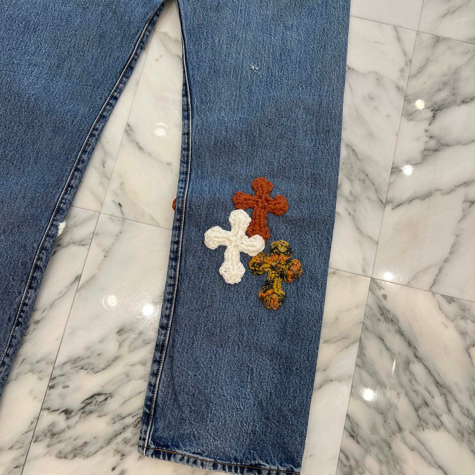 Y.A.R.N × Levi's 501 Body Knit Cross Denim Pants Size W34×L32 ヤーン×リーバイス 501 ボディ ニットクロス デニムパンツ サイズW34×L32