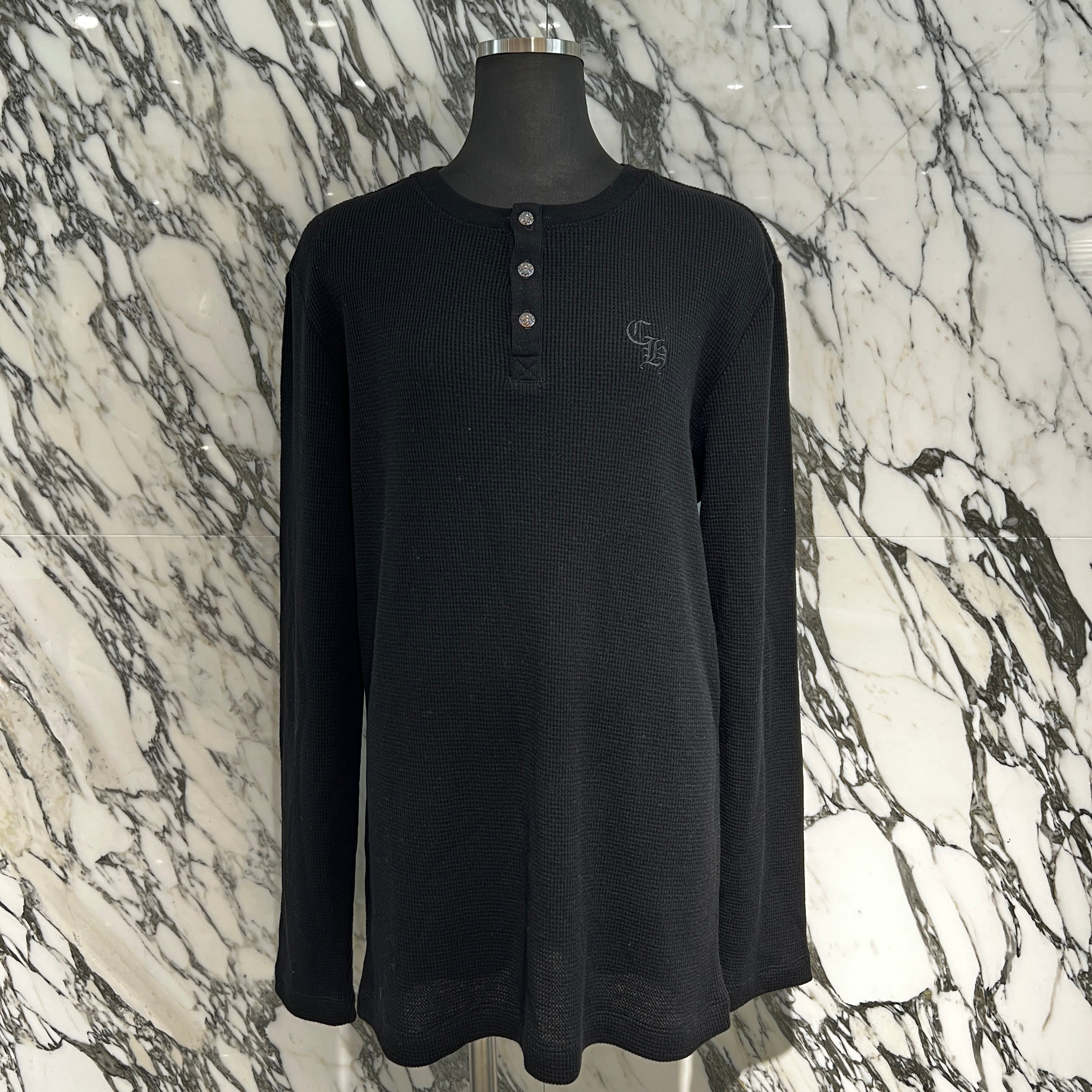 CHROME HEARTS Y NOT CH Embroidery Henry Neck Long Sleeve Tee Size L クロムハーツ ワイノット CH刺繍 ヘンリーネック ロングスリーブTシャツ サイズL