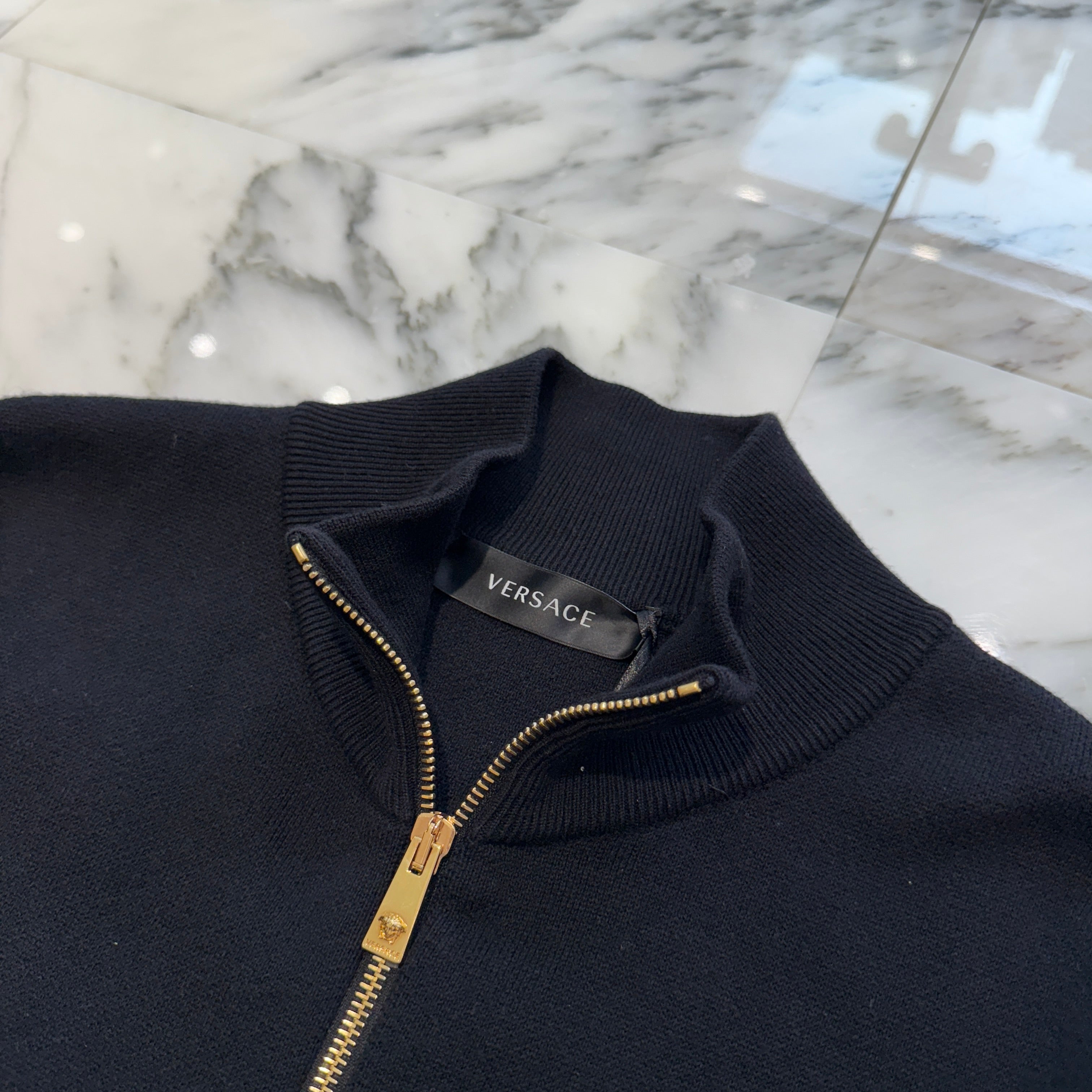 VERSACE 2023AW Barocco Medusa Zip Up Knit Sweater 1012544 1A10257 Size 48 ヴェルサーチェ バロッコ メデューサ ジップアップ ニットセーター サイズ48