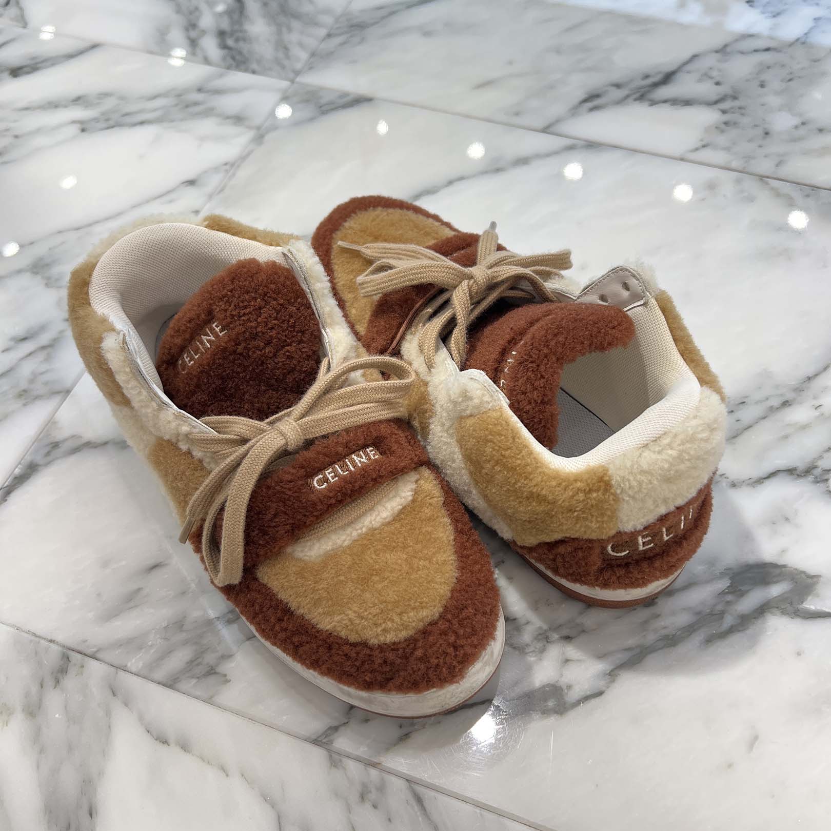 CELINE CT02 Velcro Strap Teddy Fabric Sneakers Size 36 (約23cm) セリーヌ CT02 ベルクロストラップ テディファブリックスニーカー サイズ36 (約23cm)