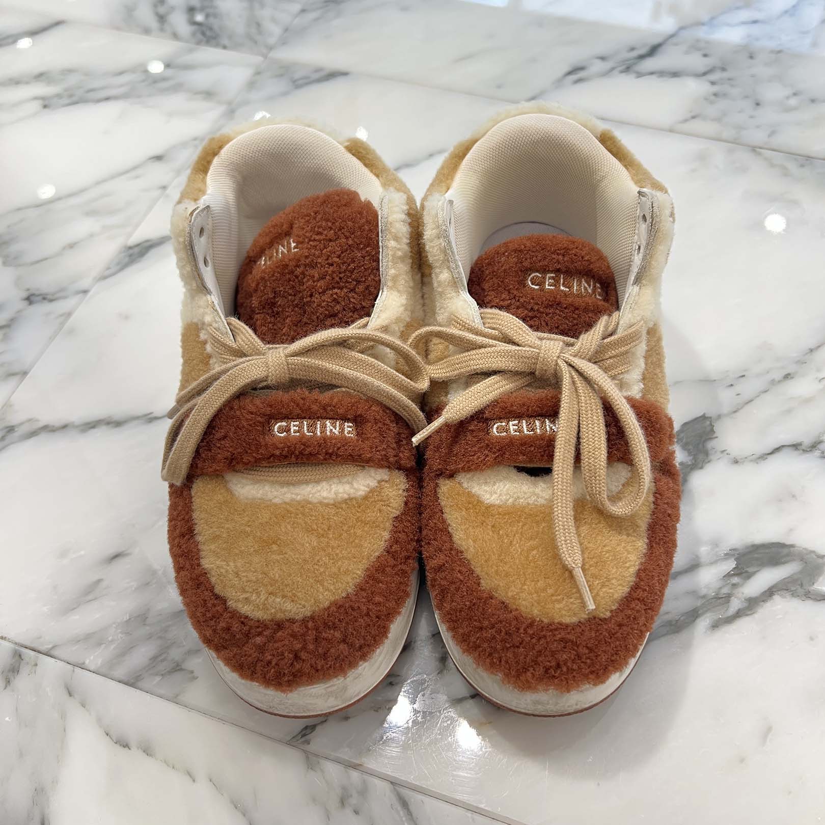 CELINE CT02 Velcro Strap Teddy Fabric Sneakers Size 36 (約23cm) セリーヌ CT02 ベルクロストラップ テディファブリックスニーカー サイズ36 (約23cm)