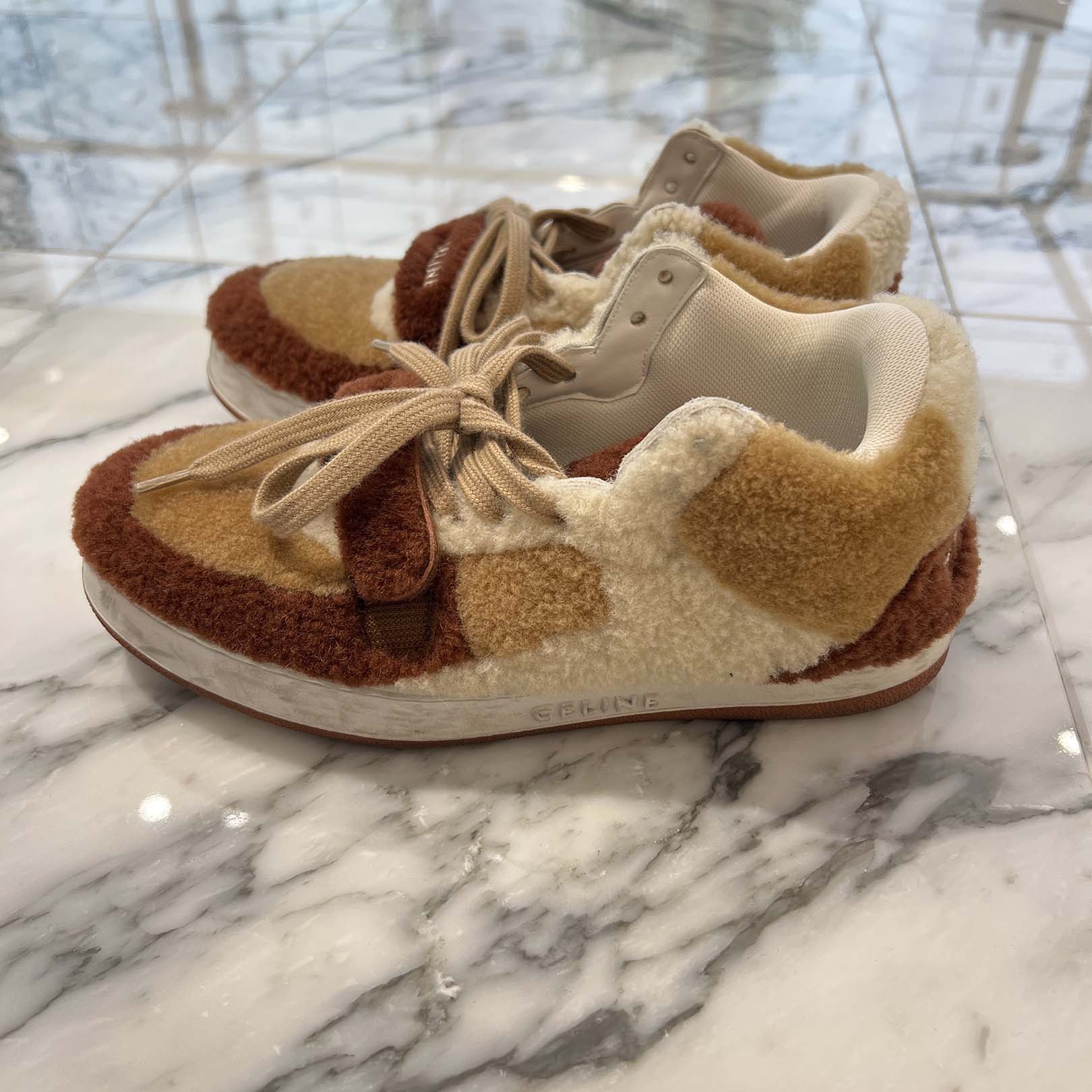 CELINE CT02 Velcro Strap Teddy Fabric Sneakers Size 36 (約23cm) セリーヌ CT02 ベルクロストラップ テディファブリックスニーカー サイズ36 (約23cm)