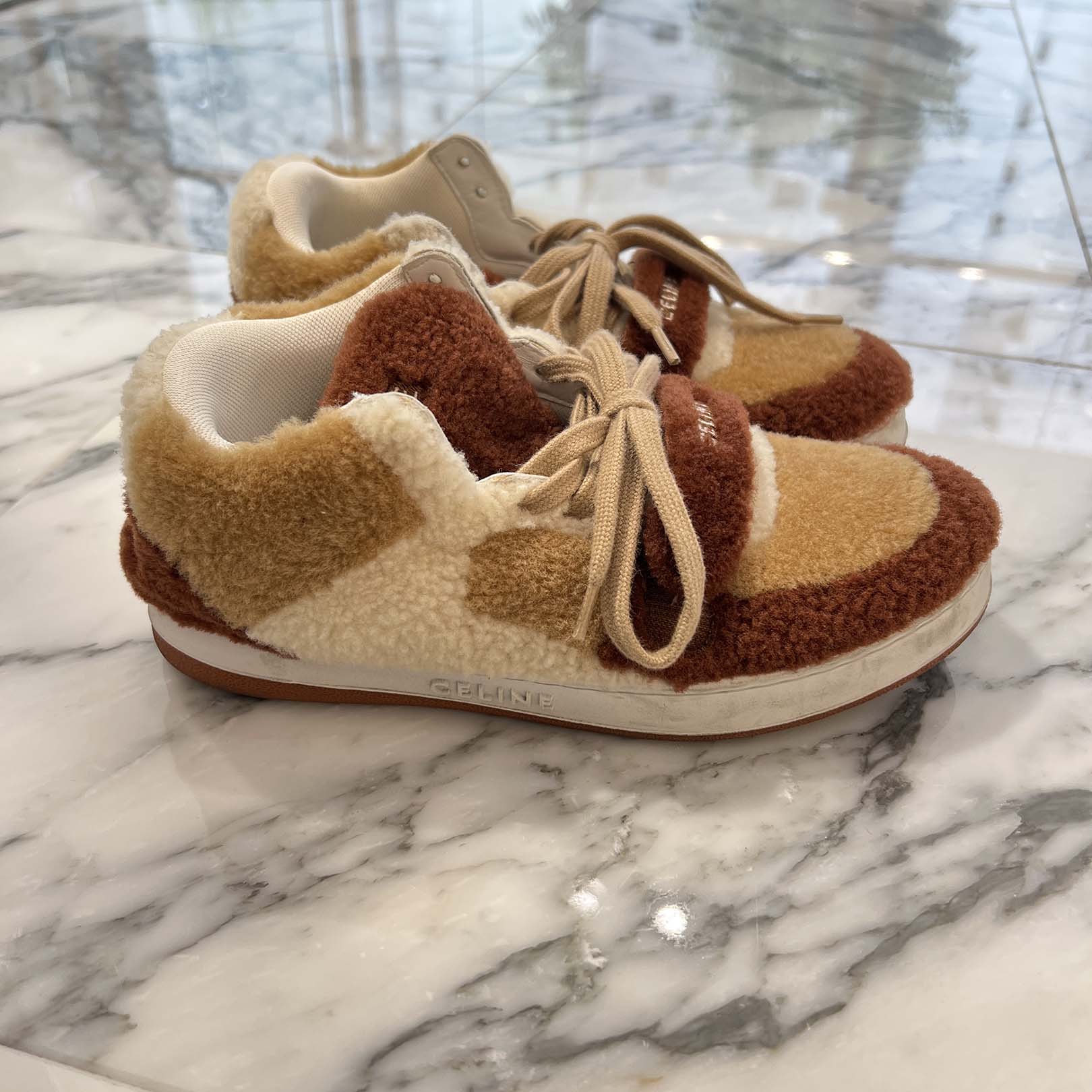 CELINE CT02 Velcro Strap Teddy Fabric Sneakers Size 36 (約23cm) セリーヌ CT02 ベルクロストラップ テディファブリックスニーカー サイズ36 (約23cm)