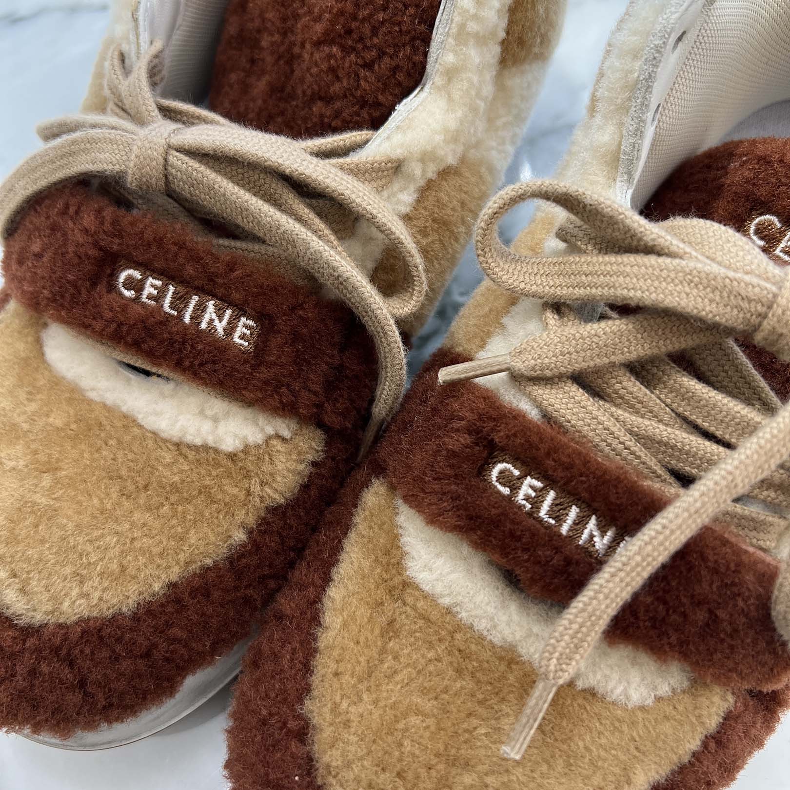 CELINE CT02 Velcro Strap Teddy Fabric Sneakers Size 36 (約23cm) セリーヌ CT02 ベルクロストラップ テディファブリックスニーカー サイズ36 (約23cm)