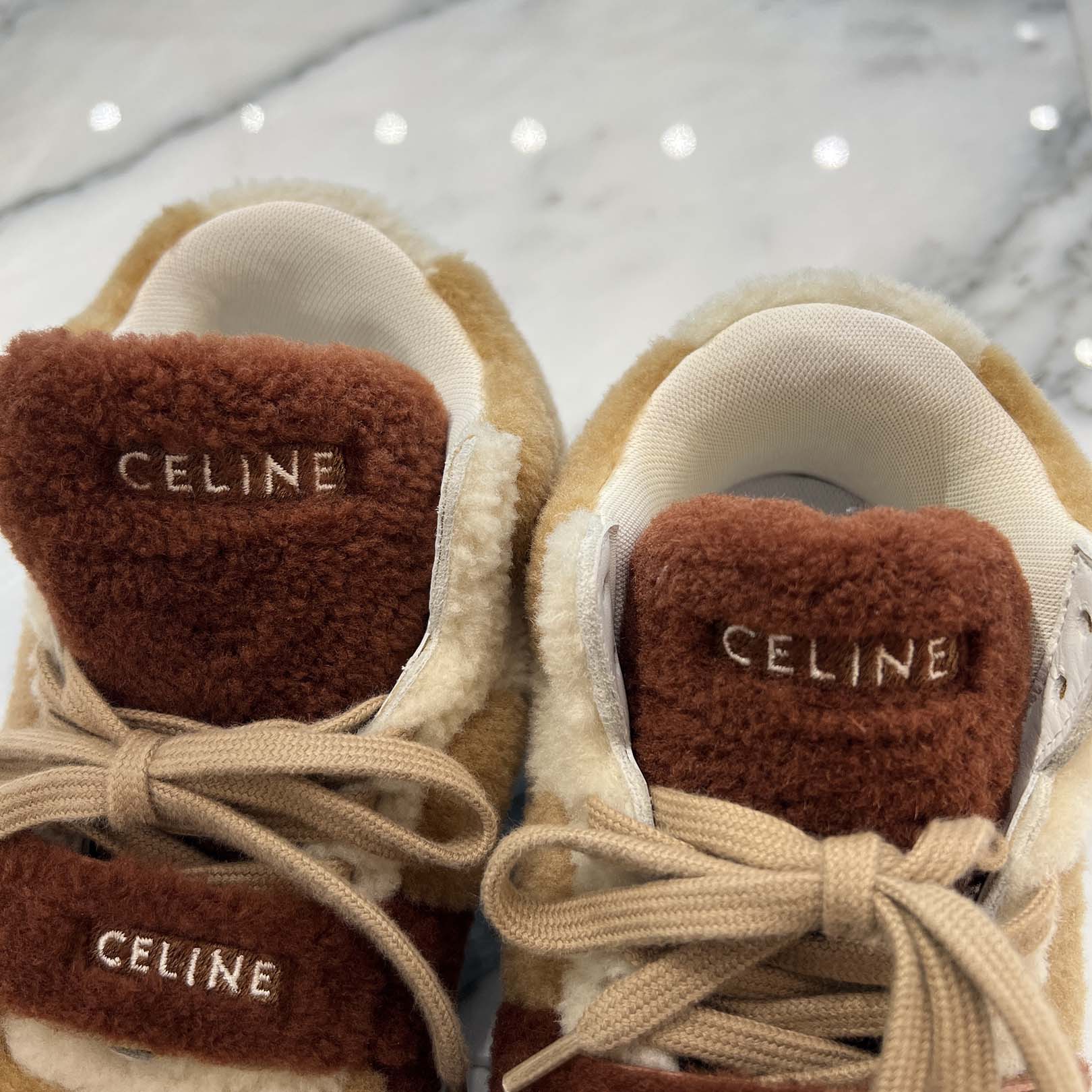 CELINE CT02 Velcro Strap Teddy Fabric Sneakers Size 36 (約23cm) セリーヌ CT02 ベルクロストラップ テディファブリックスニーカー サイズ36 (約23cm)