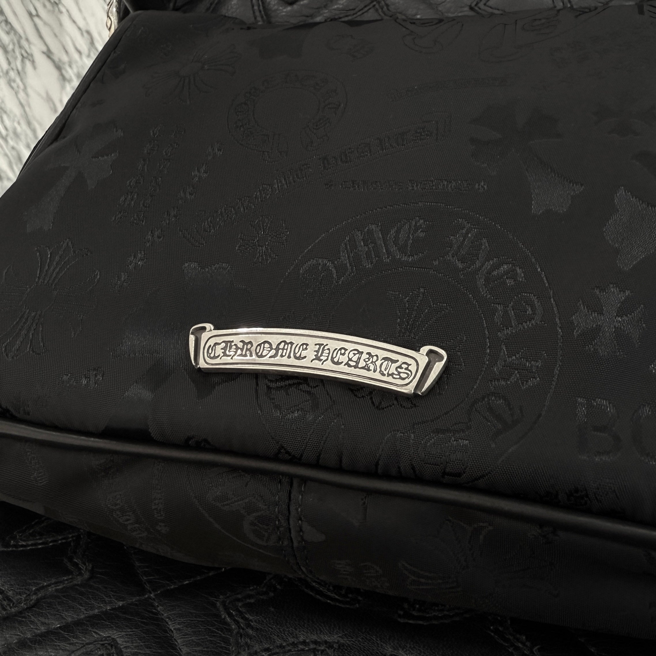 CHROME HEARTS Stencil Pattern CHICKEN NUGGET Small Nylon Leather Shoulder Bag クロムハーツ ステンシル柄 チキンナゲット スモール ナイロンレザー切替 ショルダーバッグ