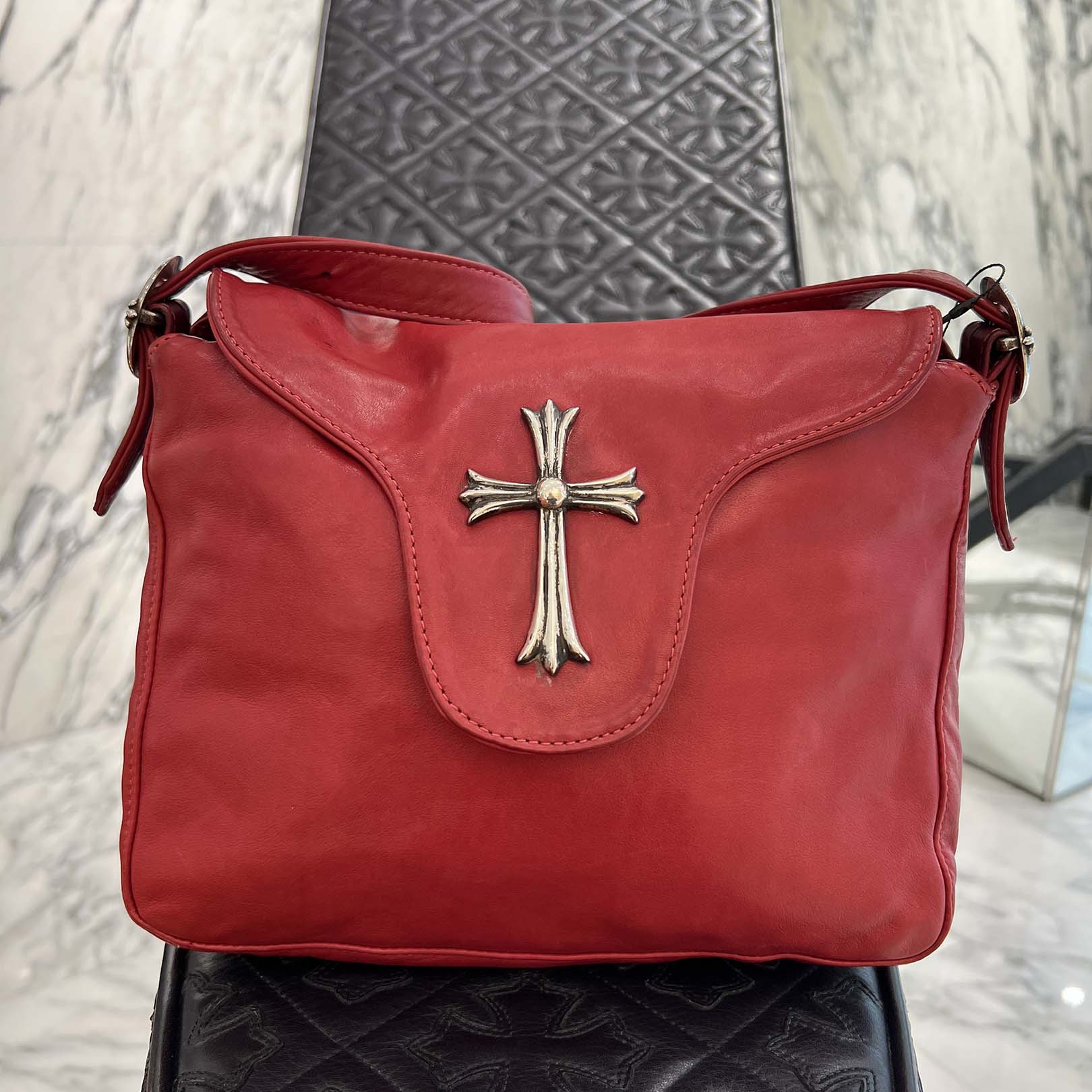 CHROME HEARTS Large Cross Rivet Leather Flap Bags クロムハーツ