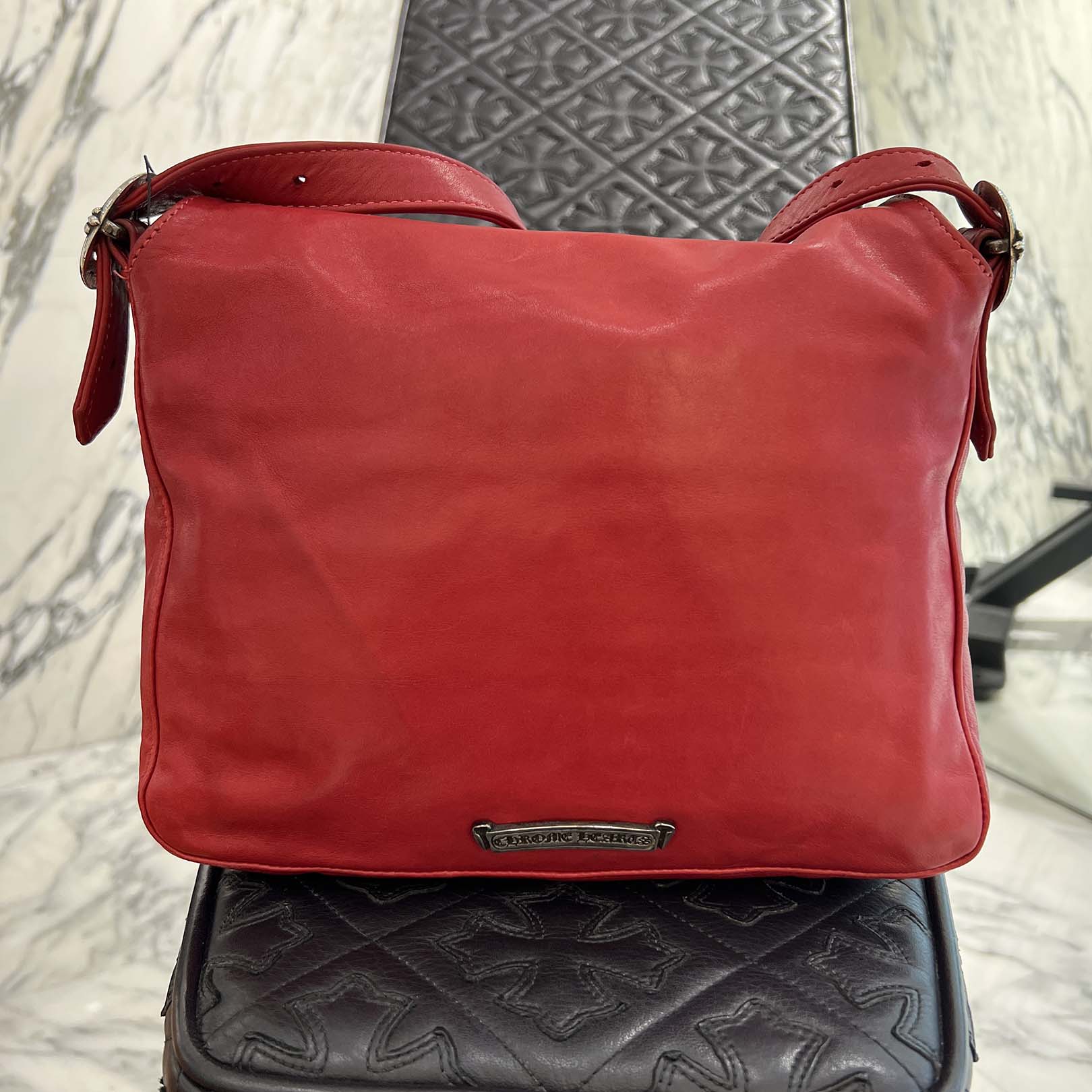 CHROME HEARTS Large Cross Rivet Leather Flap Bag クロムハーツ ラージクロスリベット レザーフラップバッグ