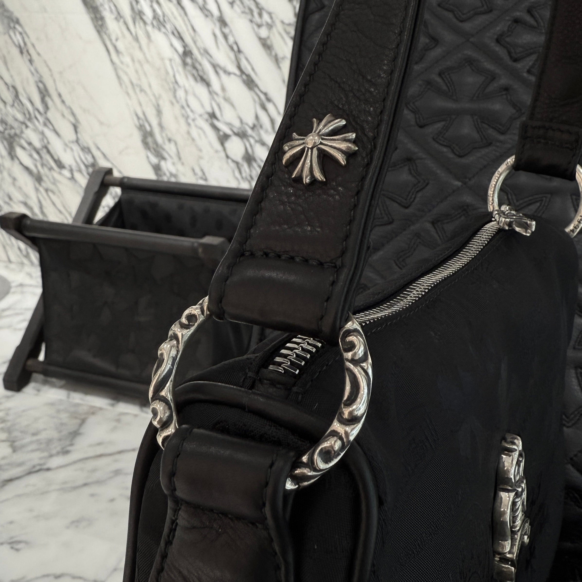 CHROME HEARTS Stencil Pattern CHICKEN NUGGET Small Nylon Leather Shoulder Bag クロムハーツ ステンシル柄 チキンナゲット スモール ナイロンレザー切替 ショルダーバッグ