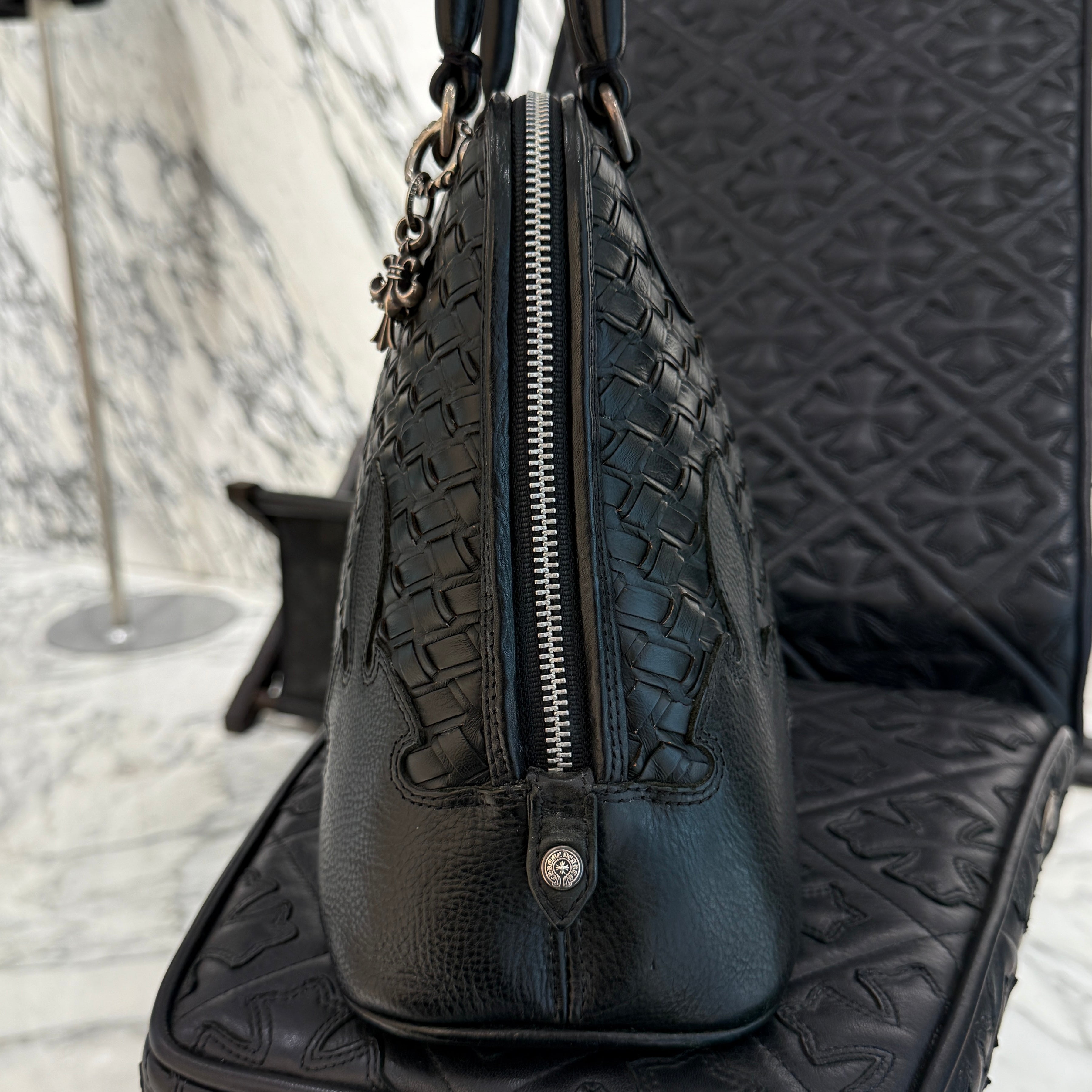 クロムハーツ  WOVEN LEATHER MO BAG ウーブンレザーモーハンドバッグ メンズ CHROME HEARTS WOVEN LEATHER MO BAG Small クロムハーツ ウーブン