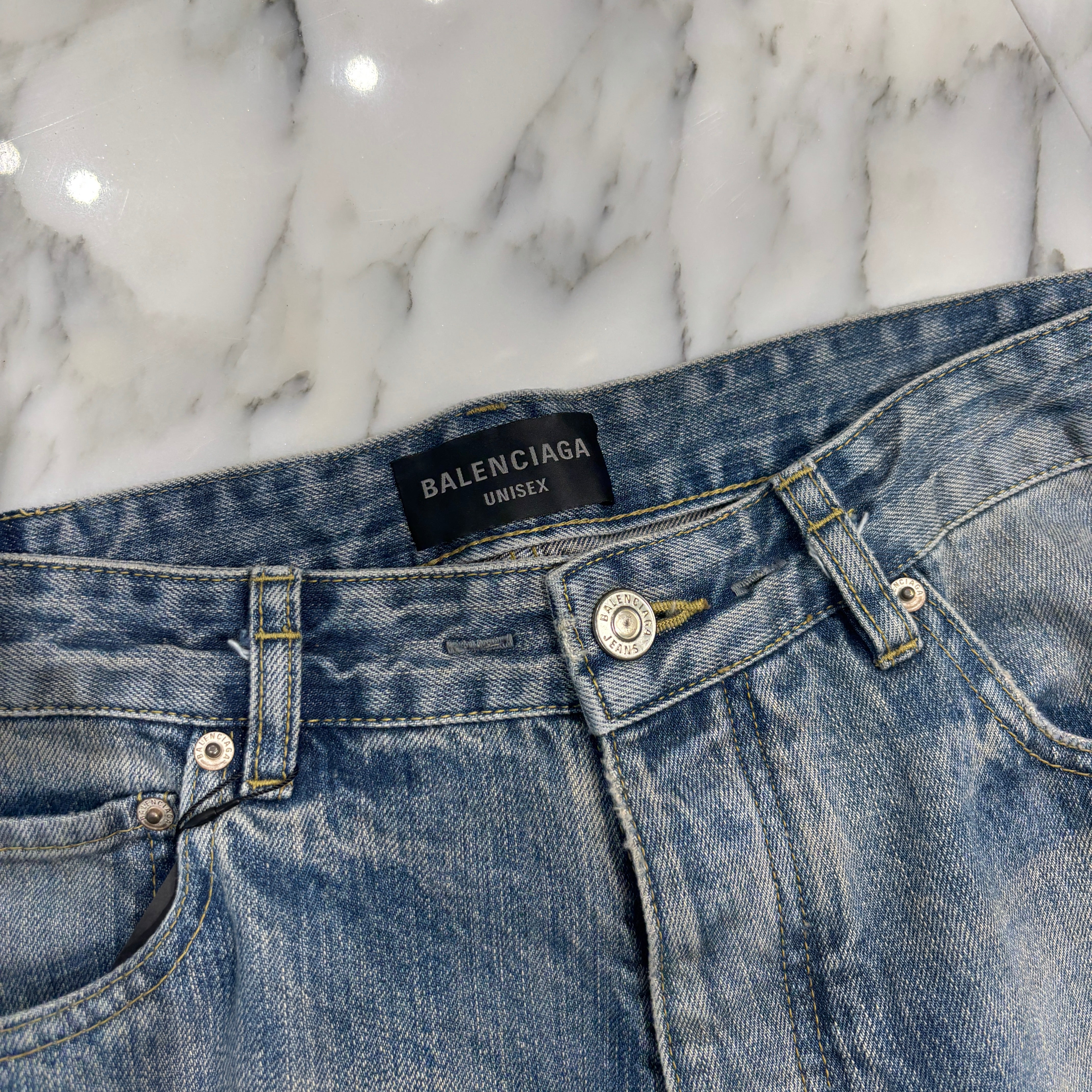 BALENCIAGA 2023 Drawstring Over Sized Baggy Denim Pants 786643 TQW55 Size XS バレンシアガ ドローストリング オーバーサイズ バギー デニムパンツ サイズXS