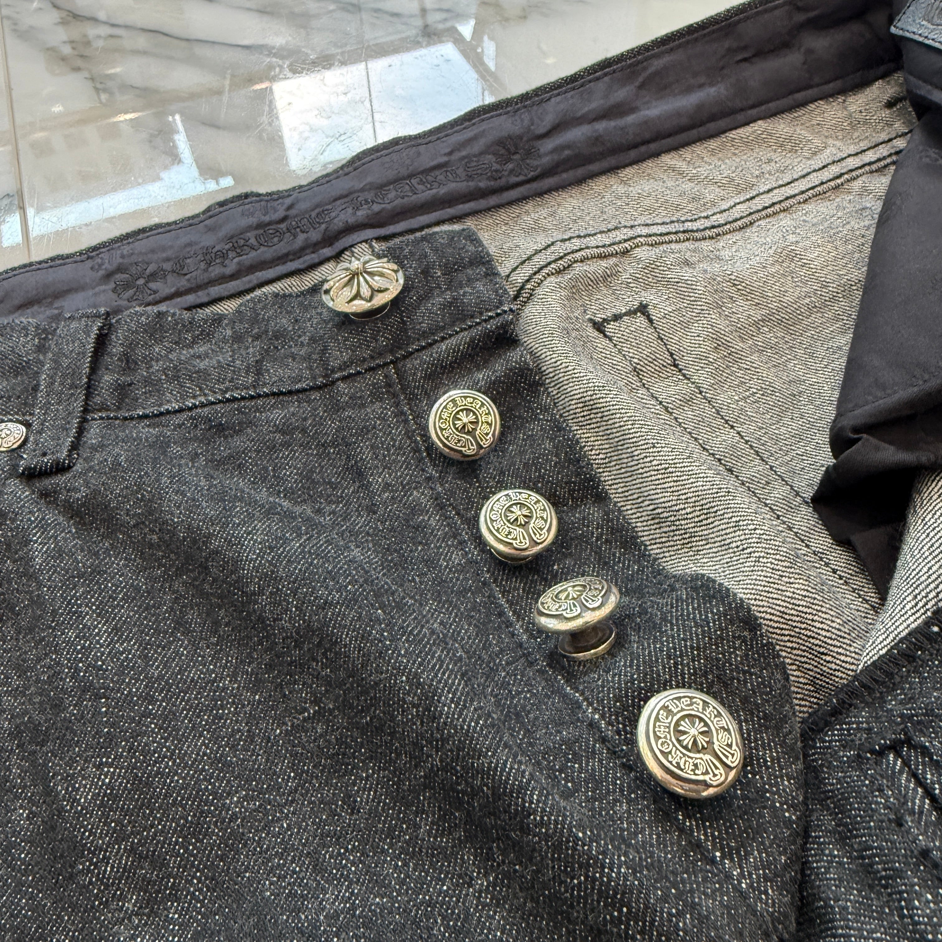 CHROME HEARTS Flare Knee Star Leather Patch Denim Pants Size 36 クロムハーツ フレアニー スターレザーパッチ デニムパンツ サイズ36