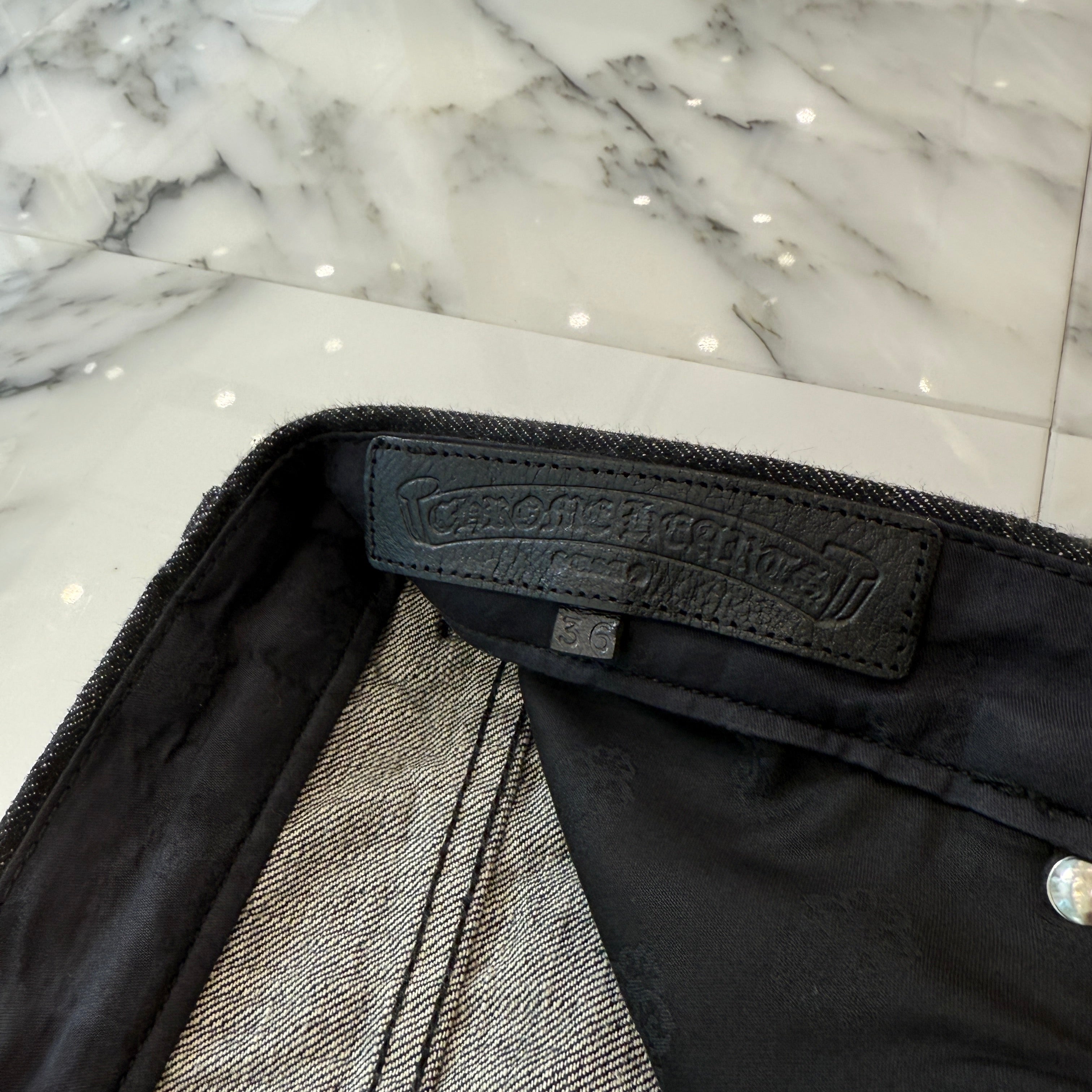 CHROME HEARTS Flare Knee Star Leather Patch Denim Pants Size 36 クロムハーツ フレアニー スターレザーパッチ デニムパンツ サイズ36