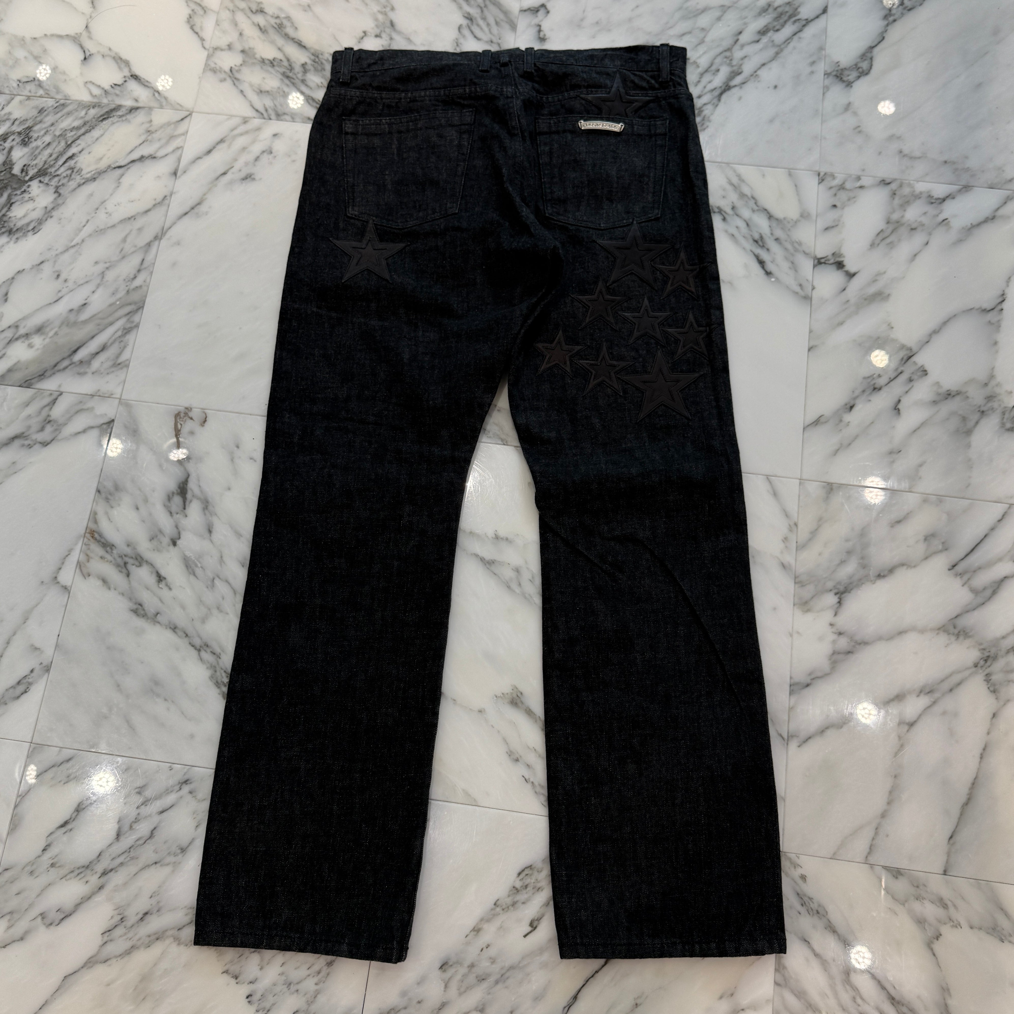 CHROME HEARTS Flare Knee Star Leather Patch Denim Pants Size 36 クロムハーツ フレアニー スターレザーパッチ デニムパンツ サイズ36