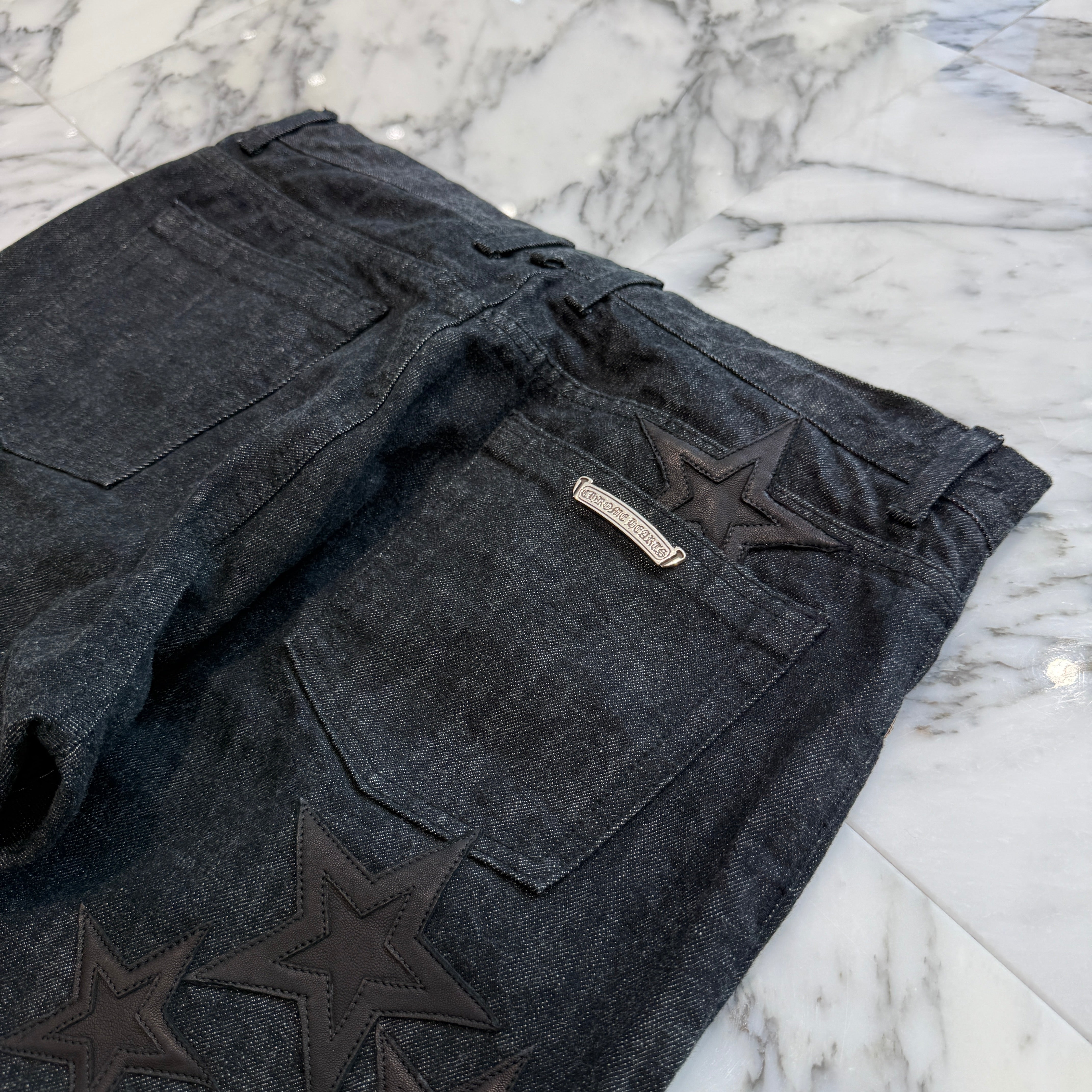 CHROME HEARTS Flare Knee Star Leather Patch Denim Pants Size 36 クロムハーツ フレアニー スターレザーパッチ デニムパンツ サイズ36