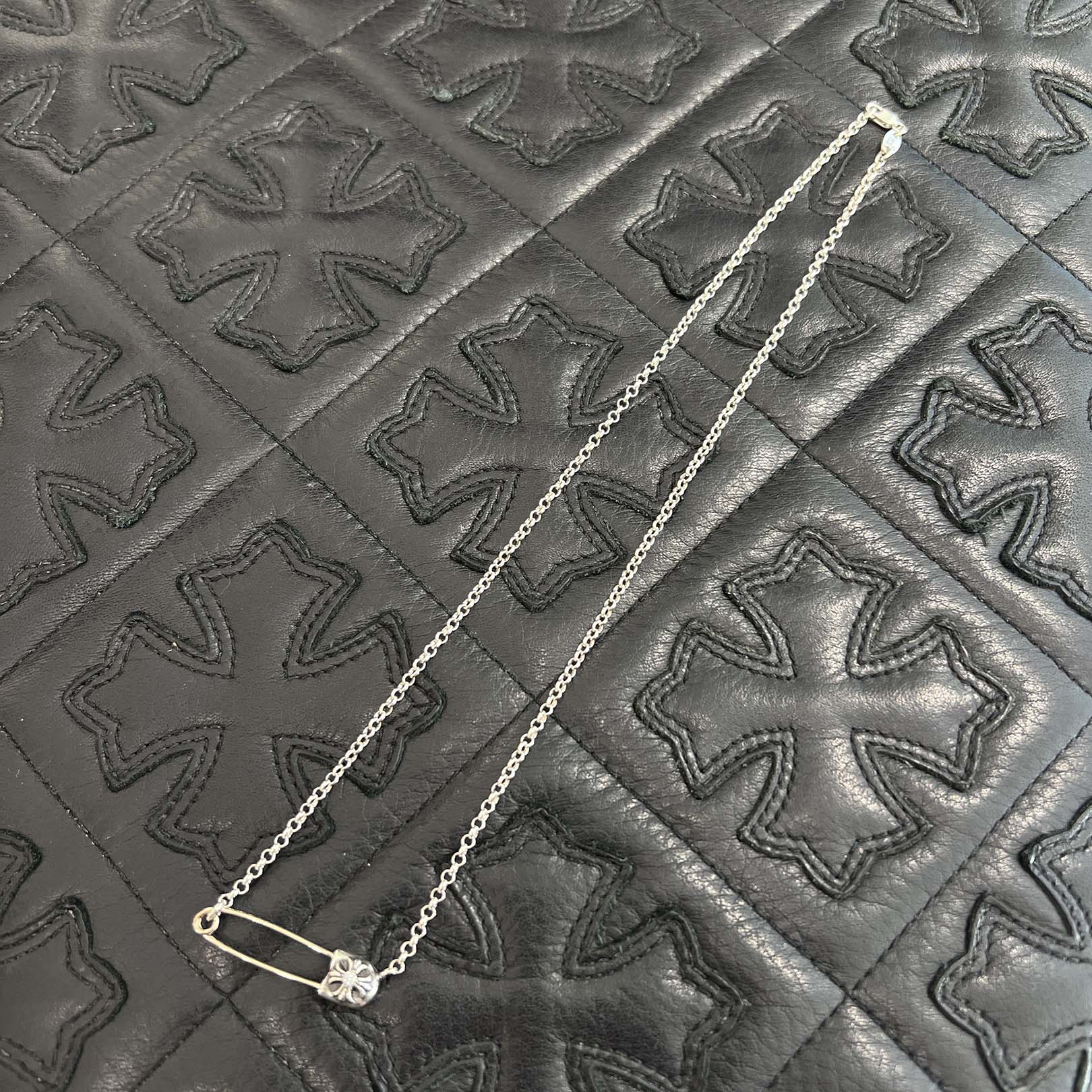 CHROME HEARTS Safety Pin Pendant Top 1 Diamond Roll Chain Necklace Size 17 Inch クロムハーツ セーフティピン 1ダイヤモンド ペンダントトップ ロールチェーン ネックレス サイズ17インチ