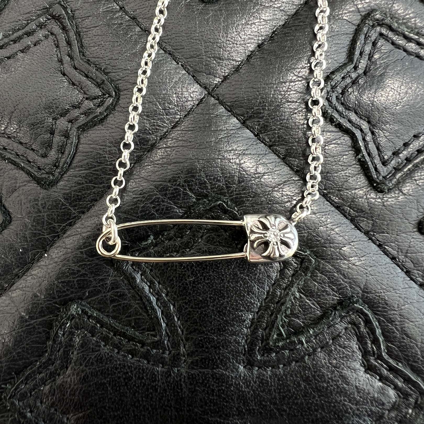 CHROME HEARTS Safety Pin Pendant Top 1 Diamond Roll Chain Necklace Size 17 Inch クロムハーツ セーフティピン 1ダイヤモンド ペンダントトップ ロールチェーン ネックレス サイズ17インチ