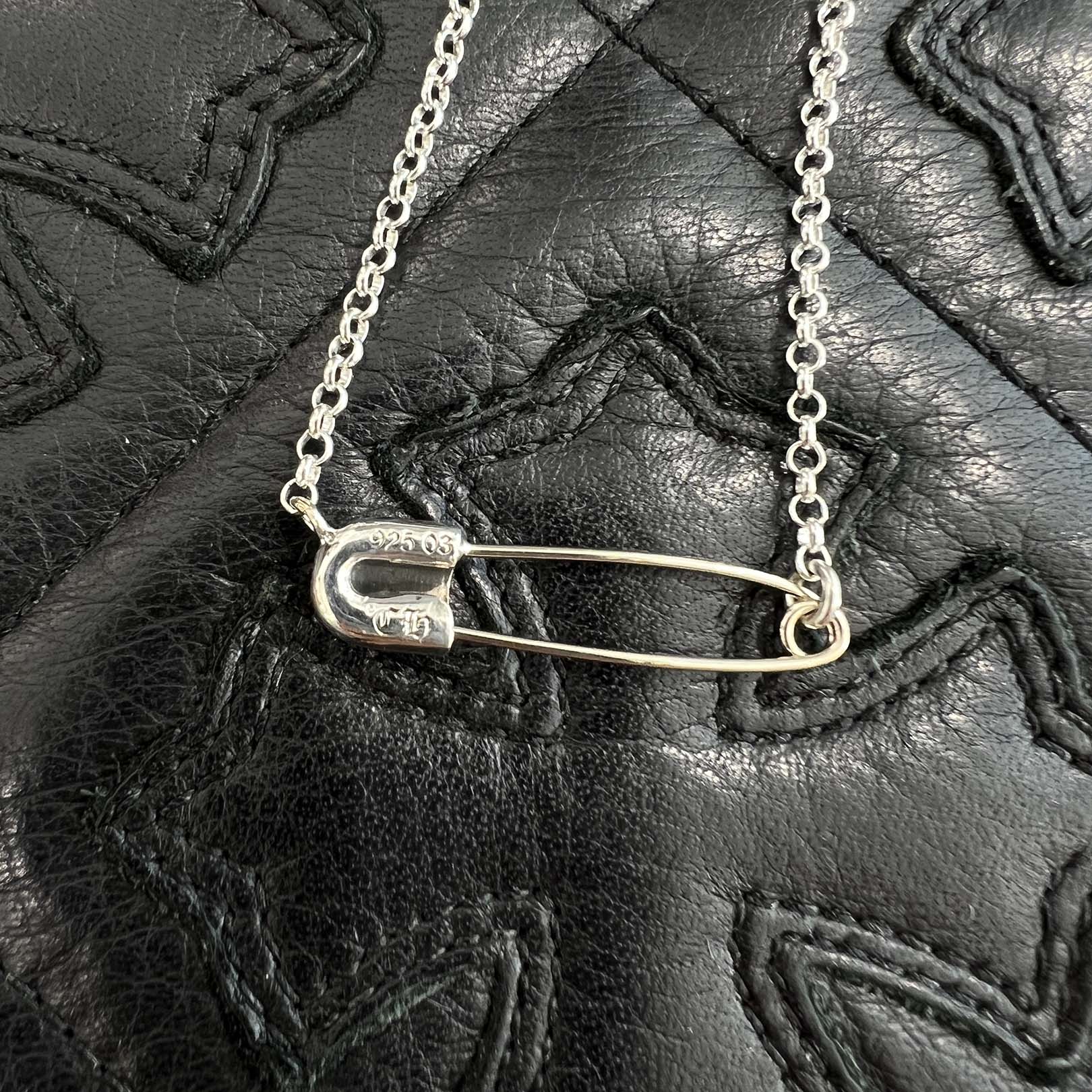 CHROME HEARTS Safety Pin Pendant Top 1 Diamond Roll Chain Necklace Size 17 Inch クロムハーツ セーフティピン 1ダイヤモンド ペンダントトップ ロールチェーン ネックレス サイズ17インチ