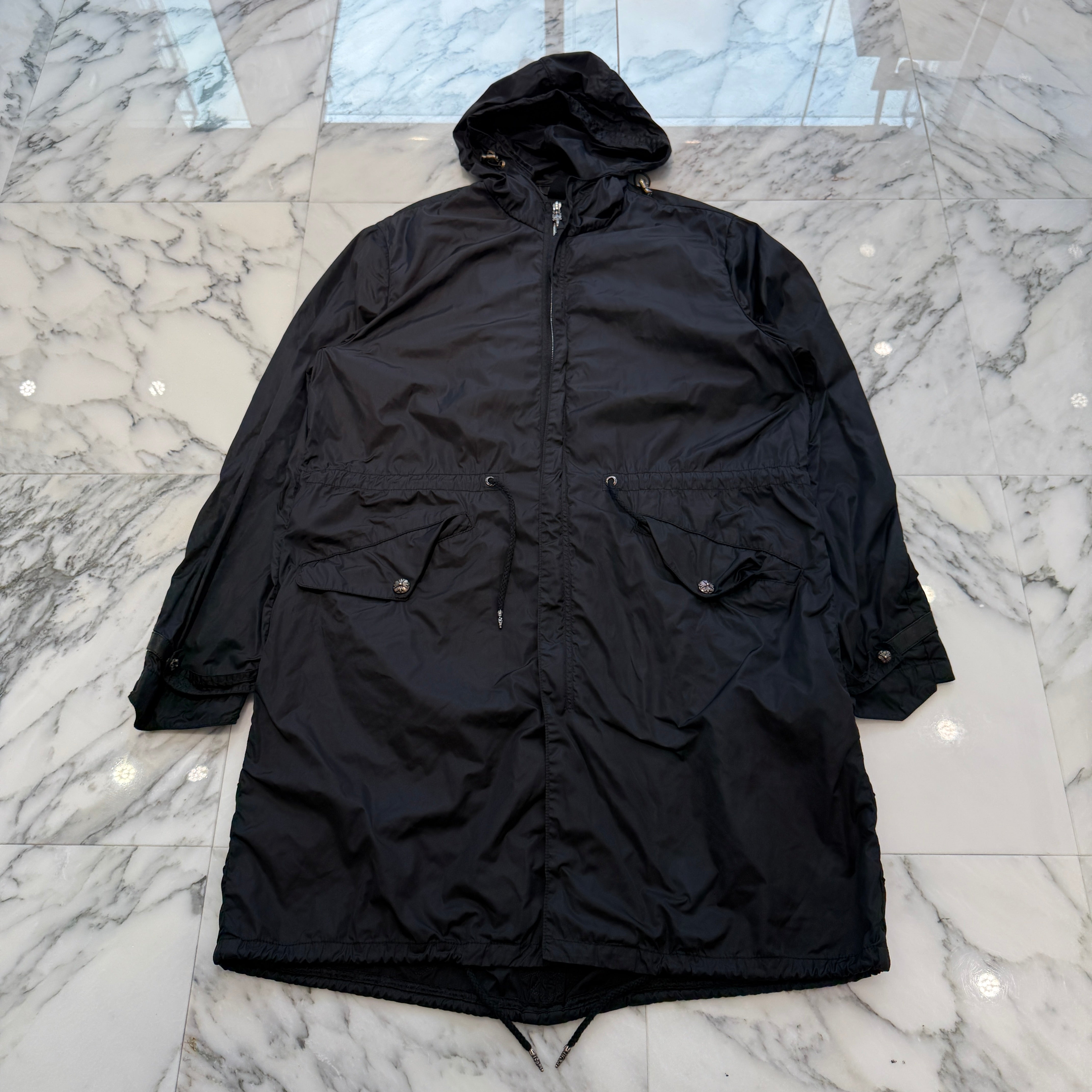 CHROME HEARTS Y NOT PUDDLES Cemetery Cross Leather Patch Zip-Up Nylon Hooded Coat Size M クロムハーツ ワイノット パドルズ セメタリークロス レザーパッチ ジップアップ ナイロン フーデッド コート サイズM