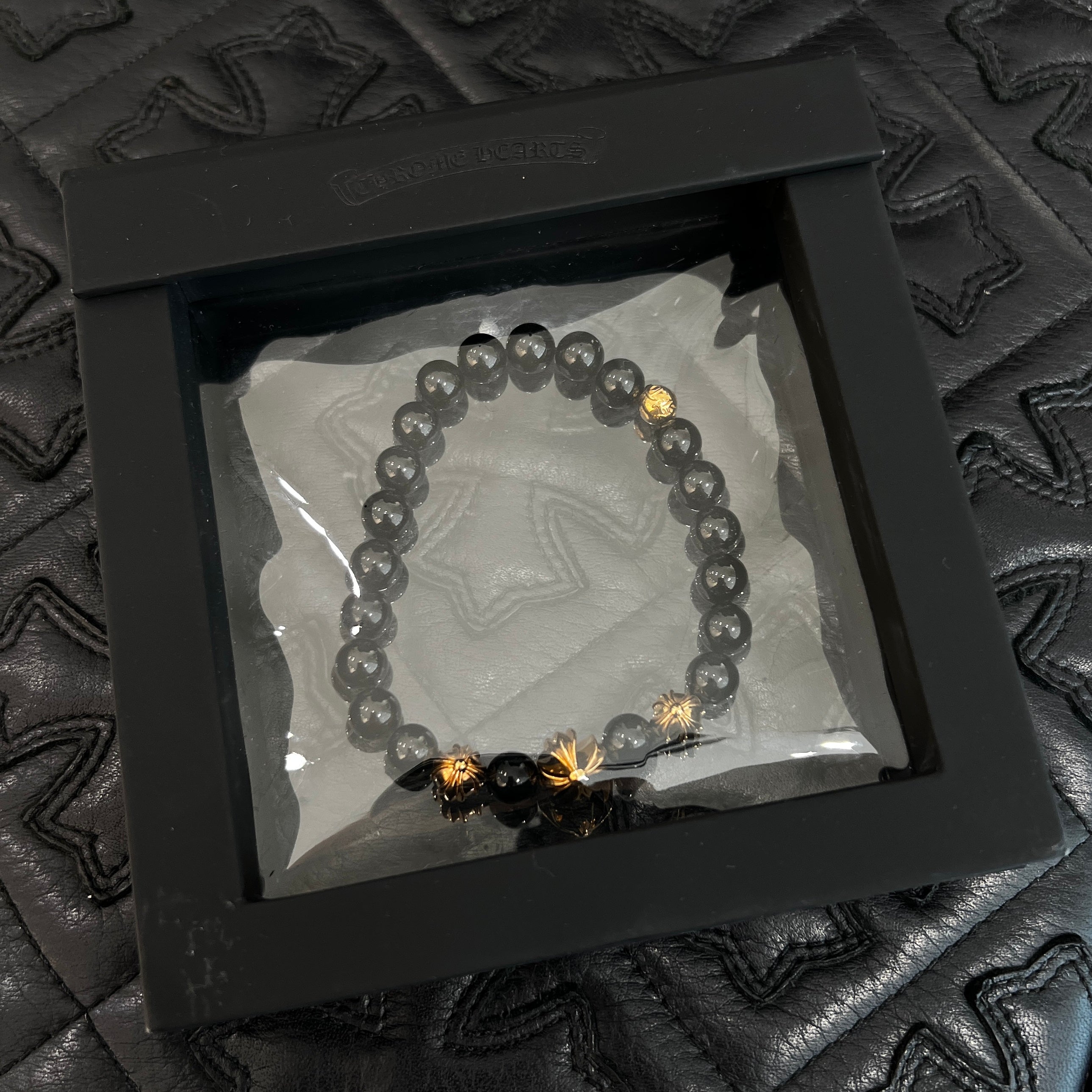CHROME HEARTS Onyx 22K CH Cross Beads Bracelet Size 8mm クロムハーツ オニキス 22K CHクロス ビーズ ブレスレット サイズ8mm