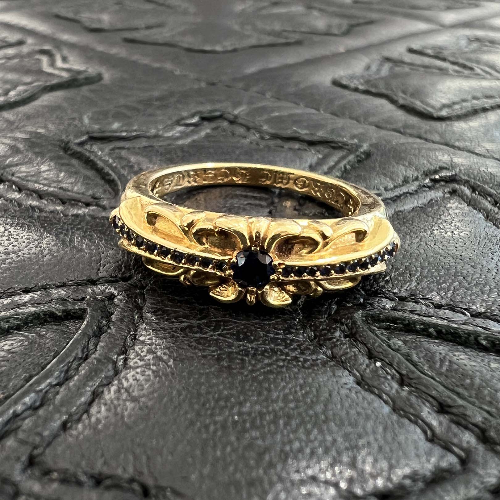 CHROME HEARTS 22K Baby Classic Floral Cross Ring Sapphire Size 13号 クロムハーツ 22K ベイビークラシック フローラルクロス リング サファイヤ サイズ13号