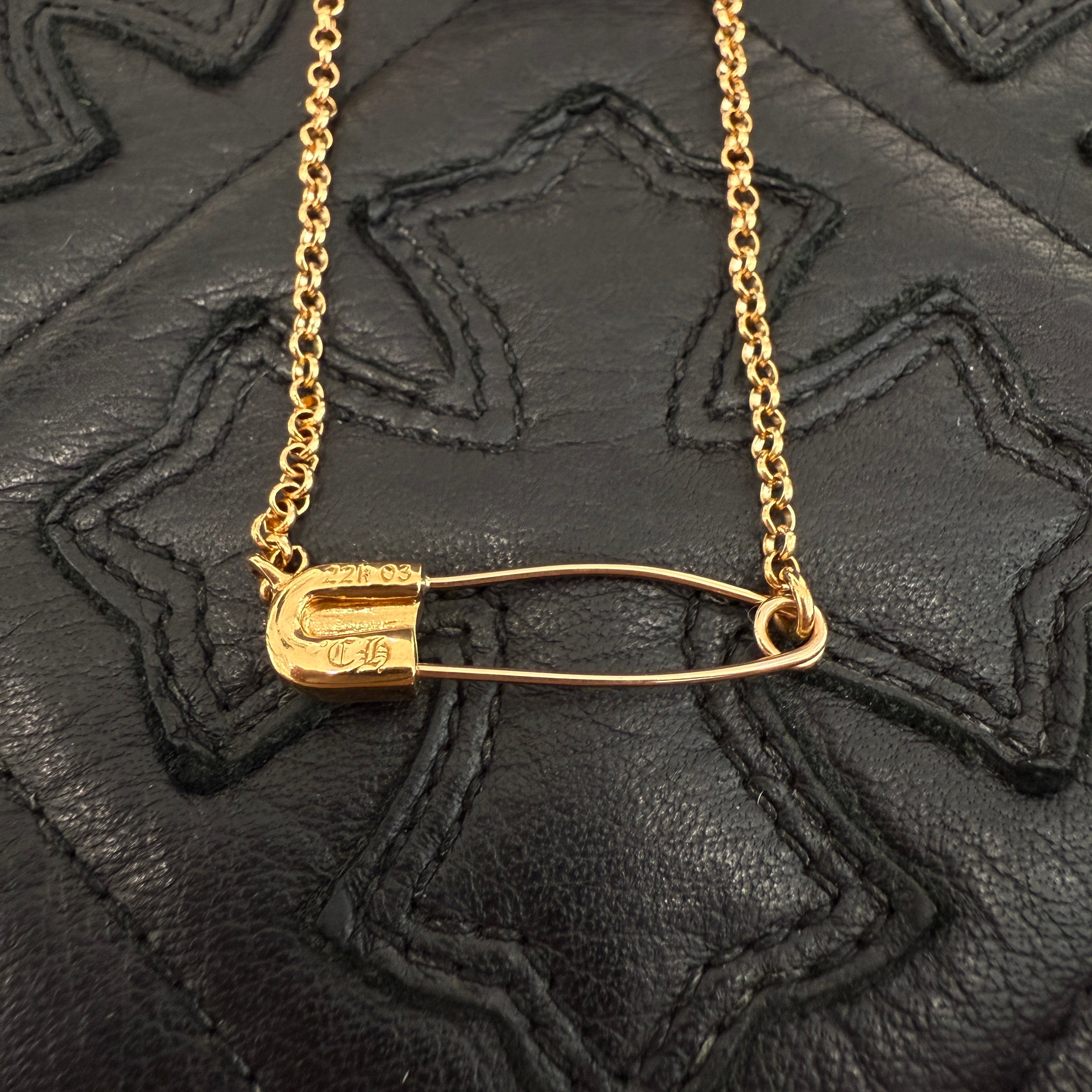 CHROME HEARTS 22K Safety Pin 1 Diamond Roll Chain Necklace Size 18 Inch クロムハーツ 22K セーフティピン 1ダイヤモンド ロールチェーン ネックレス 18インチ