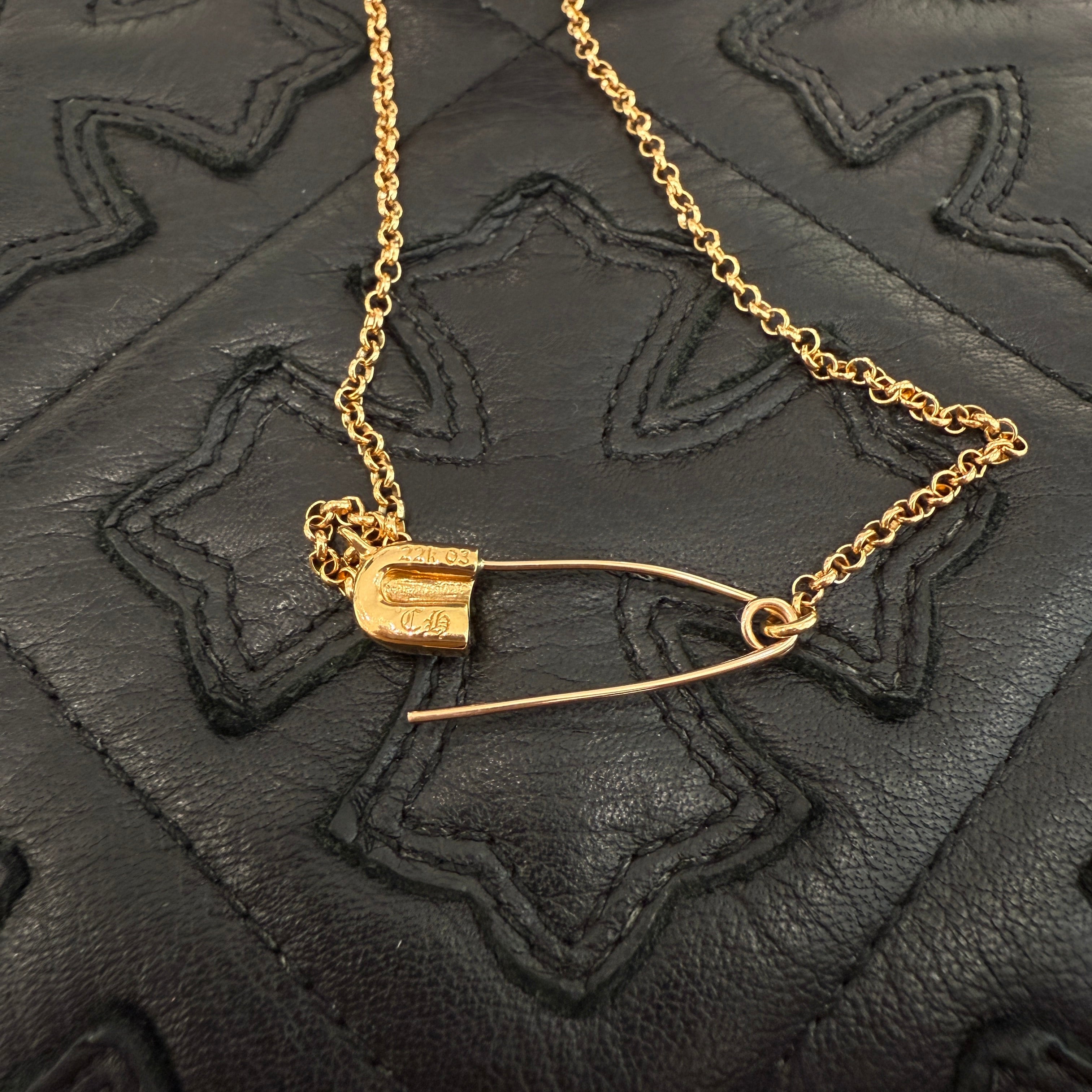 CHROME HEARTS 22K Safety Pin 1 Diamond Roll Chain Necklace Size 18 Inch クロムハーツ 22K セーフティピン 1ダイヤモンド ロールチェーン ネックレス 18インチ