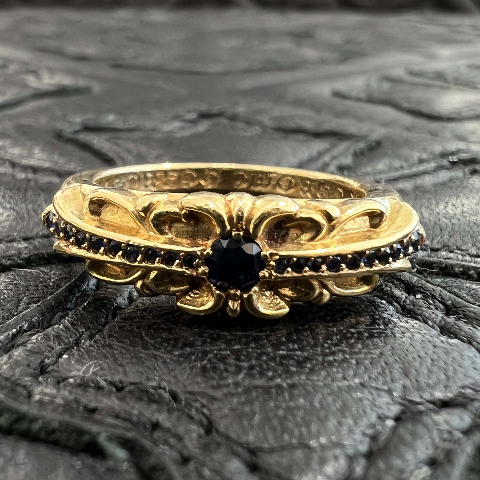 CHROME HEARTS 22K Baby Classic Floral Cross Ring Sapphire Size 13