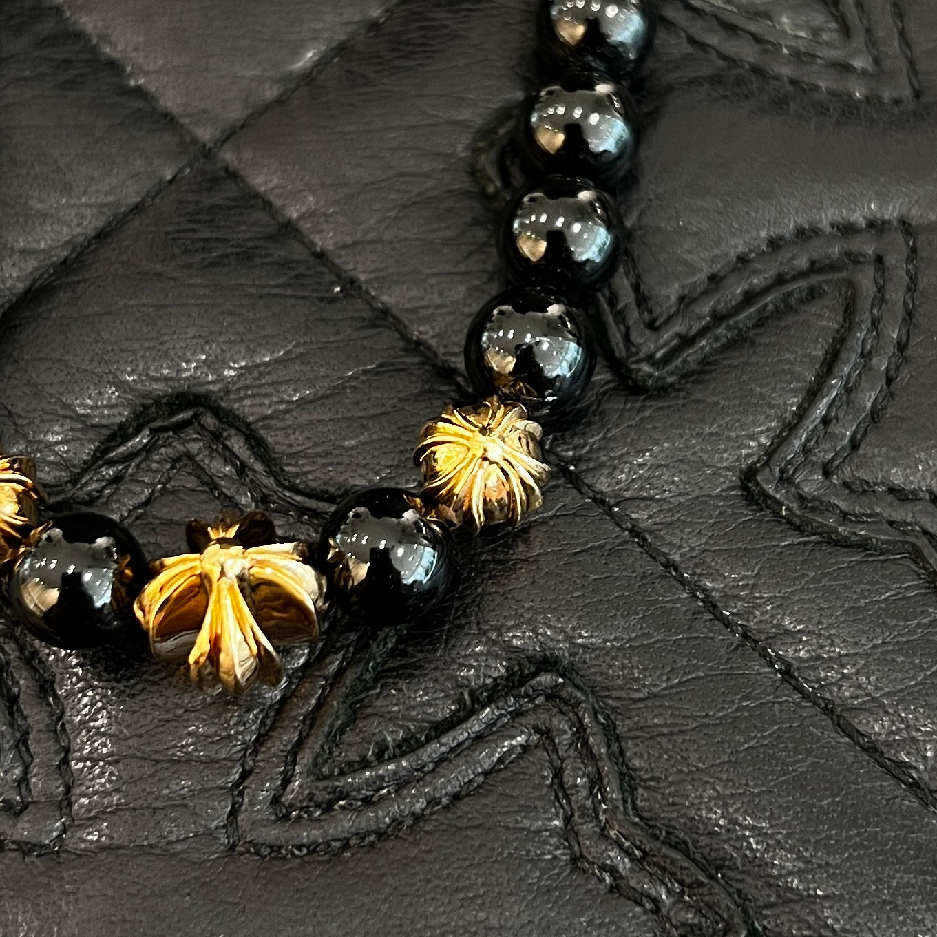 CHROME HEARTS Onyx 22K CH Cross Beads Bracelet Size 8mm クロムハーツ オニキス 22K CHクロス ビーズ ブレスレット サイズ8mm