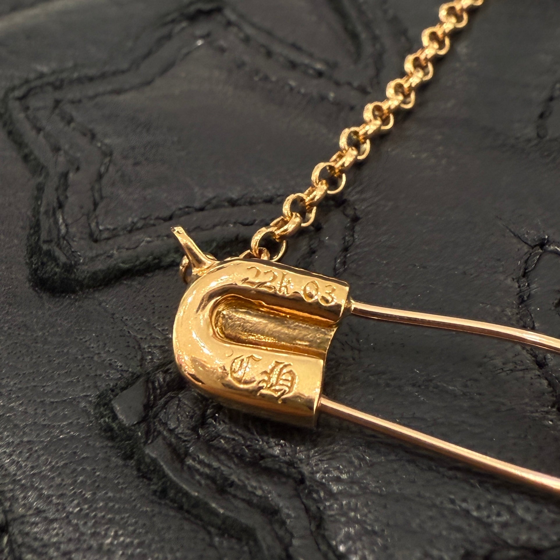 CHROME HEARTS 22K Safety Pin 1 Diamond Roll Chain Necklace Size 18