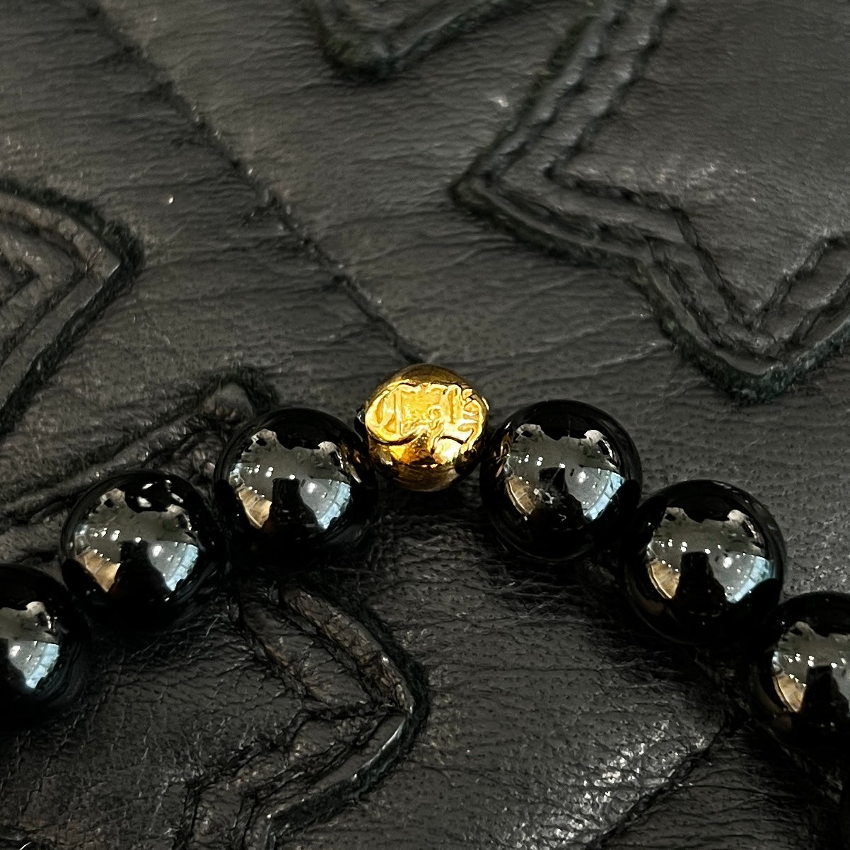 CHROME HEARTS Onyx 22K CH Cross Beads Bracelet Size 8mm クロムハーツ オニキス 22K CHクロス ビーズ ブレスレット サイズ8mm