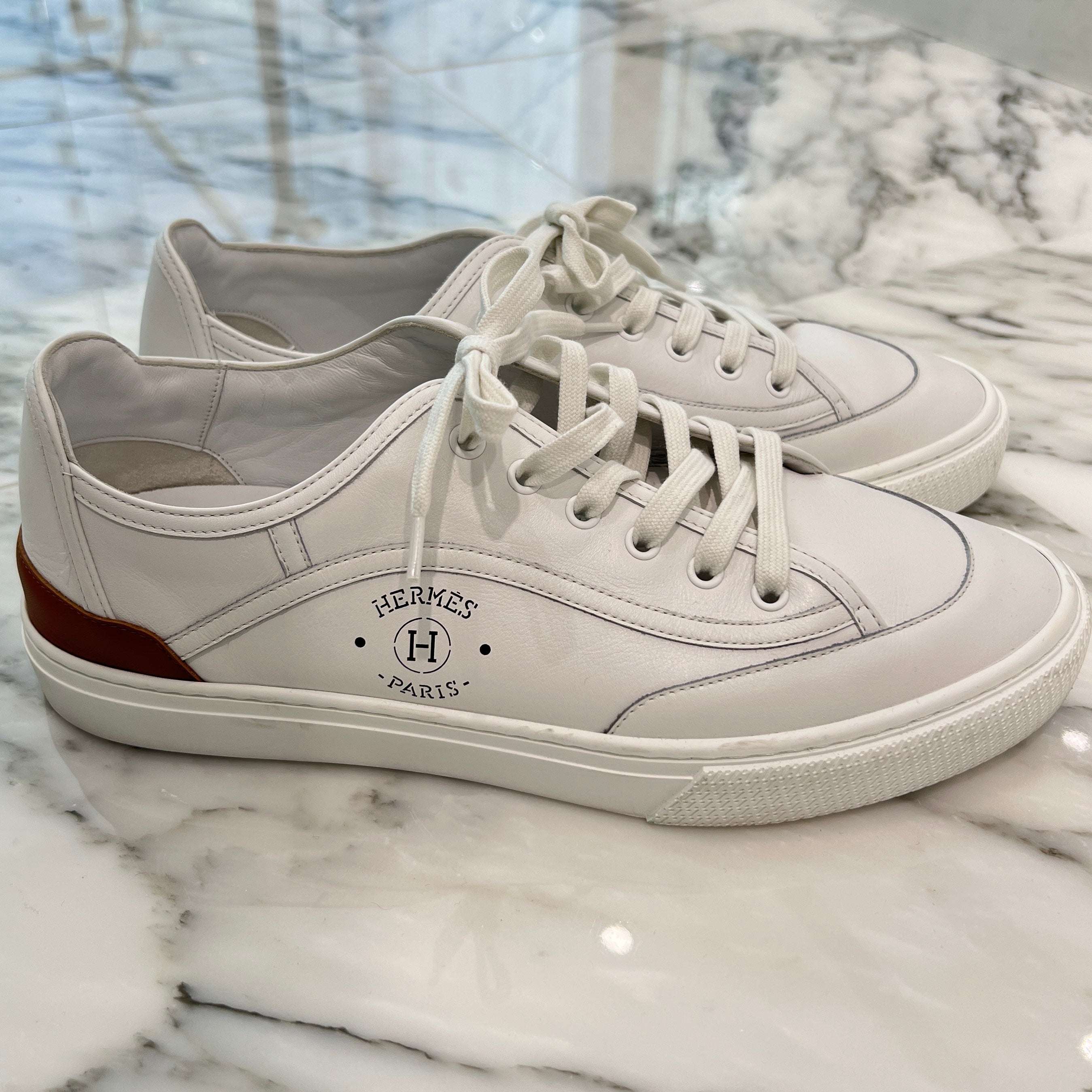 HERMES "Get" Leather Lace-Up Sneakers H241227Z 91350 Size 43.5(28.5cm) エルメス "ゲット" レザーレースアップスニーカー サイズ43.5(28.5cm)