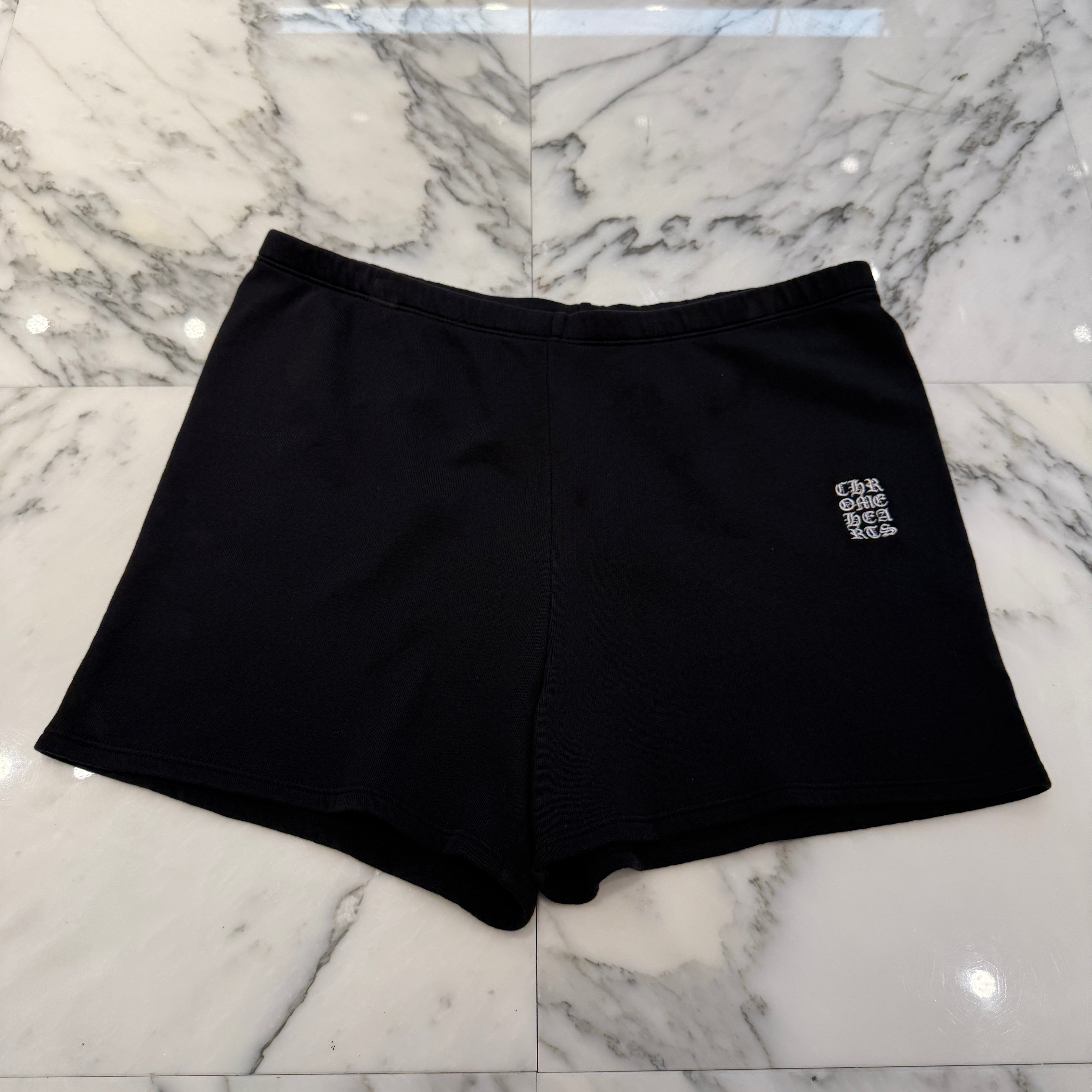 CHROME HEARTS Y NOT Vertical Logo Cross Embroidery Half Pants Size L クロムハ―ツ ワイノット ヴァーティカルロゴ クロス刺繡 ハーフパンツ サイズL