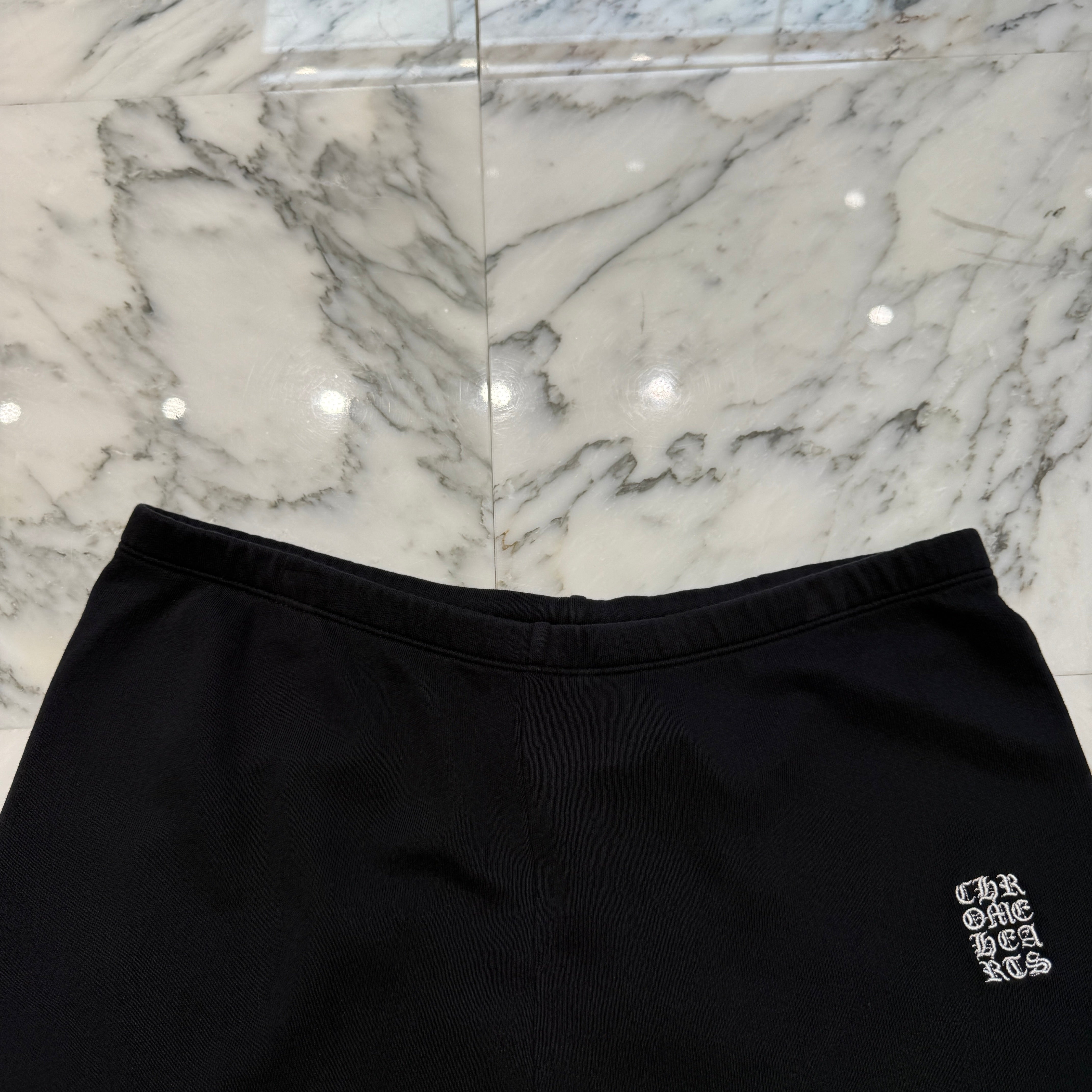 CHROME HEARTS Y NOT Vertical Logo Cross Embroidery Half Pants Size L クロムハ―ツ ワイノット ヴァーティカルロゴ クロス刺繡 ハーフパンツ サイズL