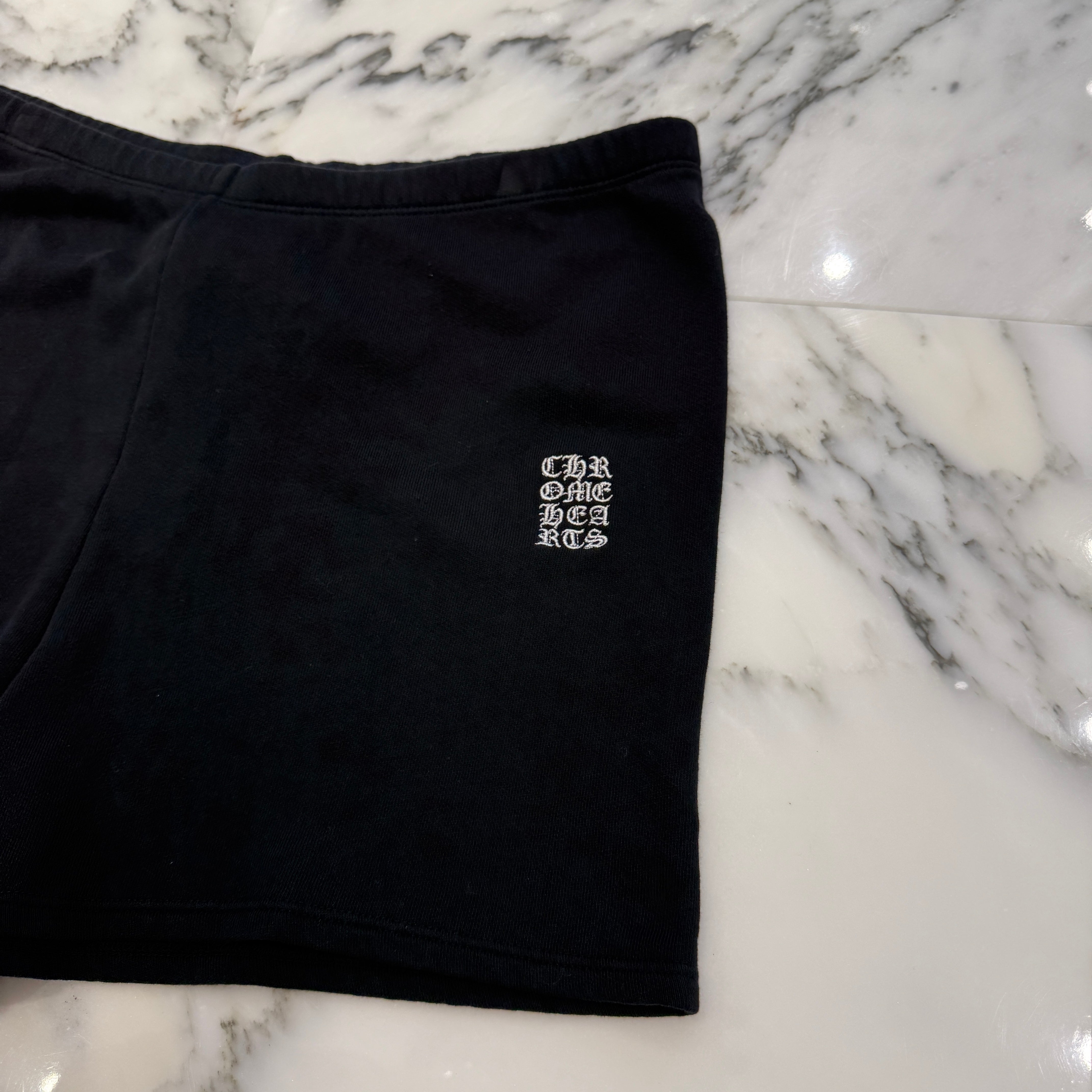 CHROME HEARTS Y NOT Vertical Logo Cross Embroidery Half Pants Size L クロムハ―ツ ワイノット ヴァーティカルロゴ クロス刺繡 ハーフパンツ サイズL