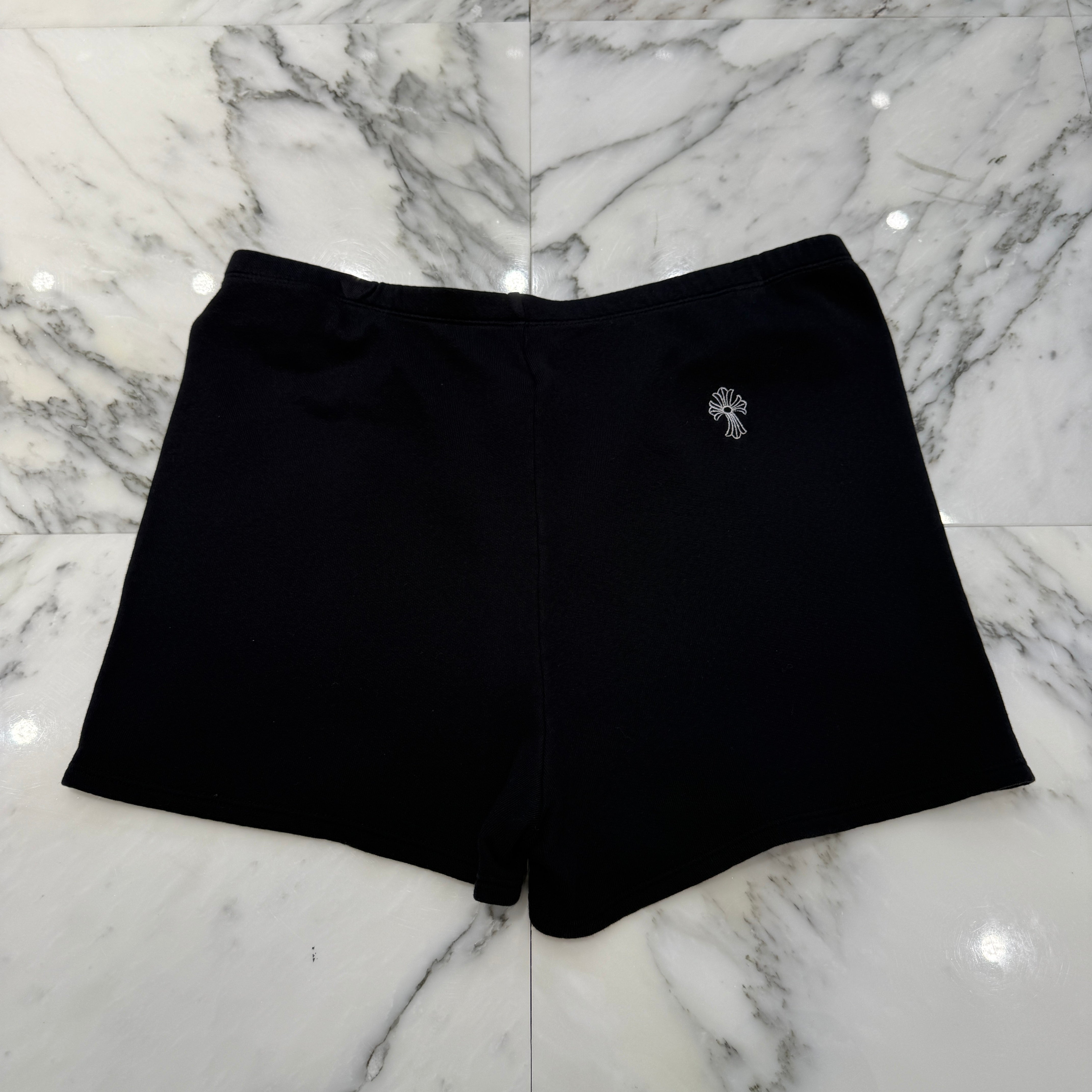 CHROME HEARTS Y NOT Vertical Logo Cross Embroidery Half Pants Size L クロムハ―ツ ワイノット ヴァーティカルロゴ クロス刺繡 ハーフパンツ サイズL